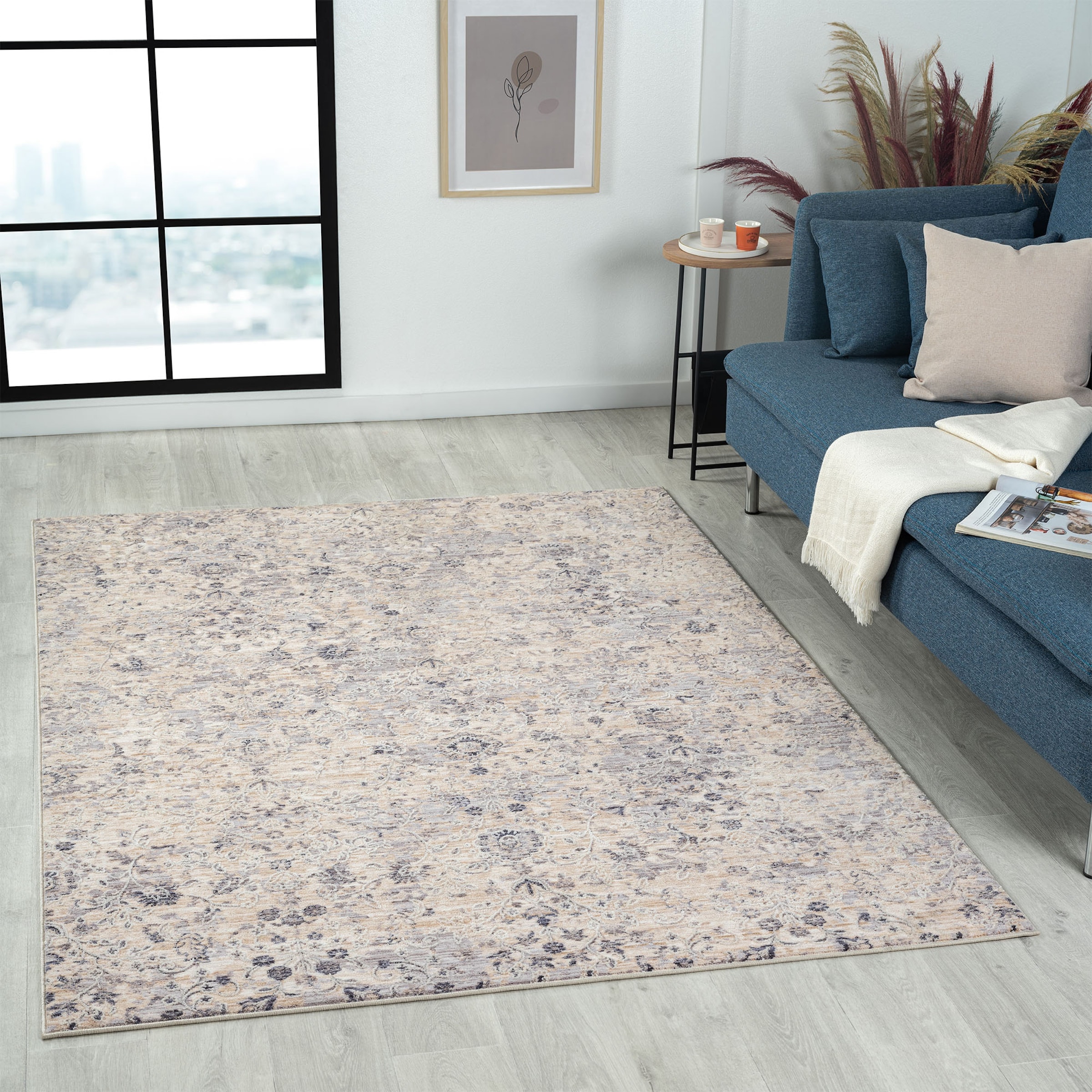 LR Home 0347A1590304J8 2 x 3 (ft) Loomed Polyester Blue Rectangular Indoor Floral/Botanical Farmhouse/Cottage Area rug