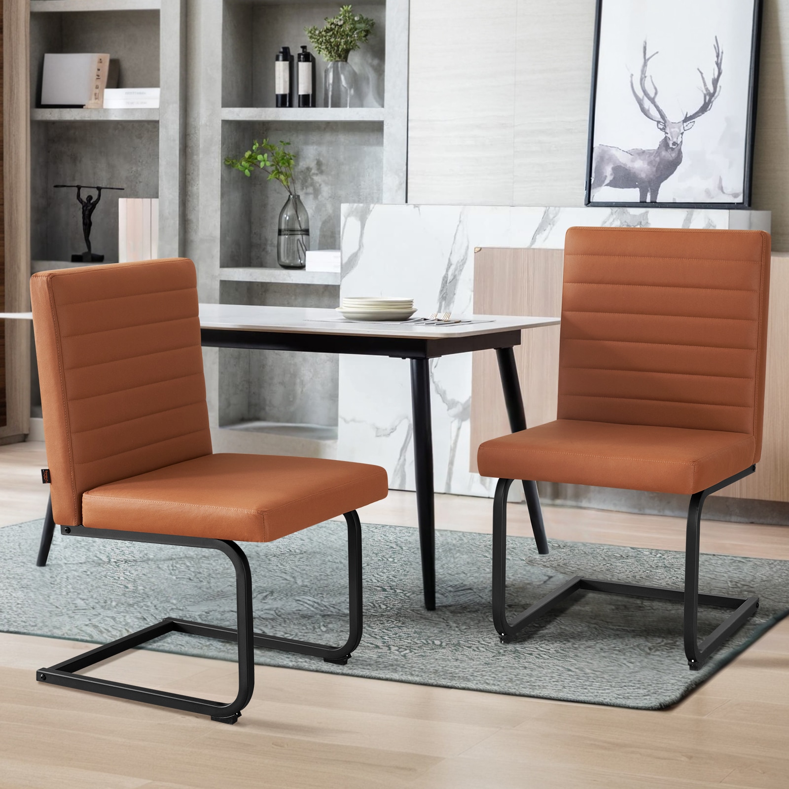 LOVMOR SF-Y-T3593P338464 Dining Chairs Set of 2 Upholstered Kitchen Chairs with Metal Legs Armless Chair with Comfortable Seat for Dining Room Easy Assembly Brown