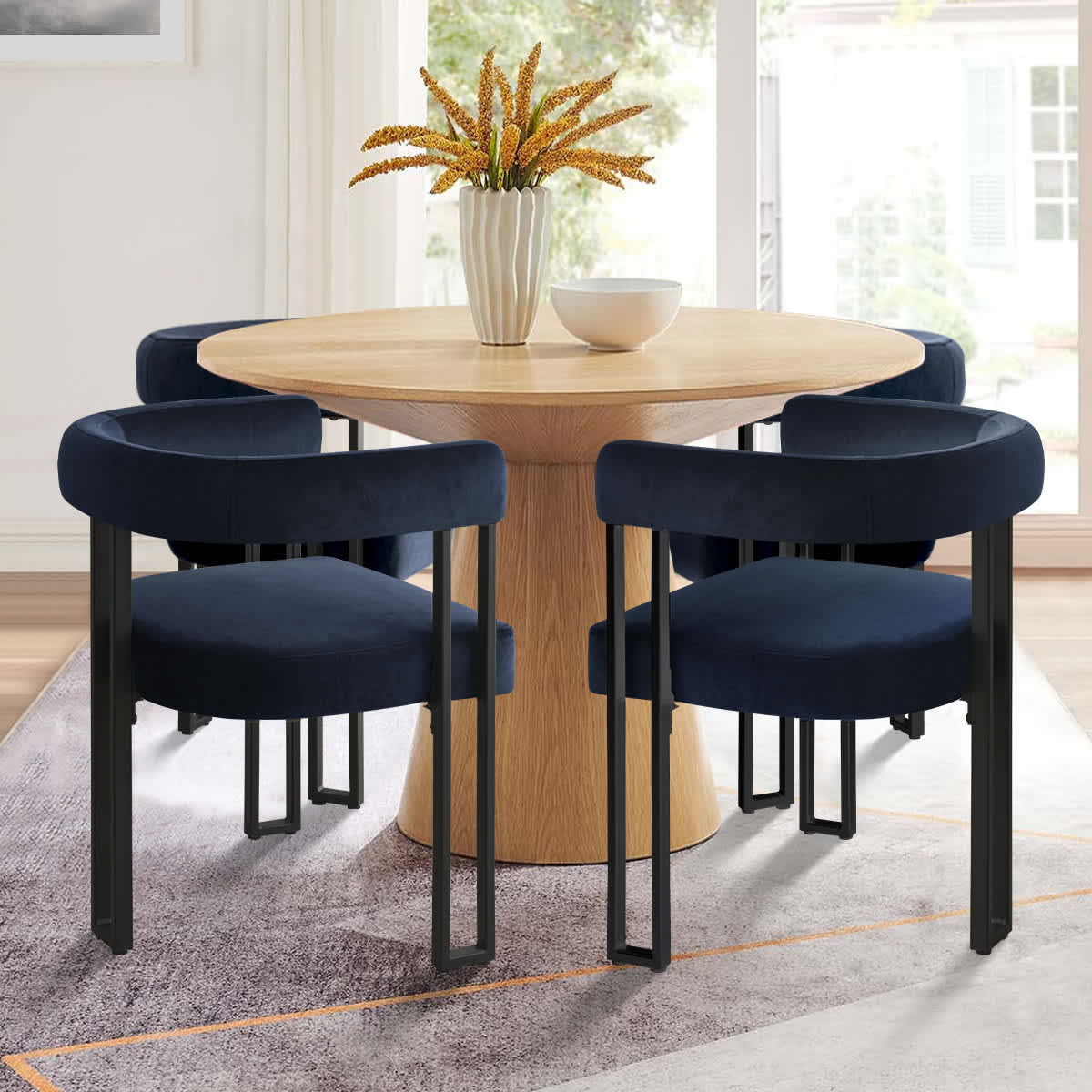 Maison Boucle MIA-VELVET-BLUE 4 Dining-Chairs - View #2