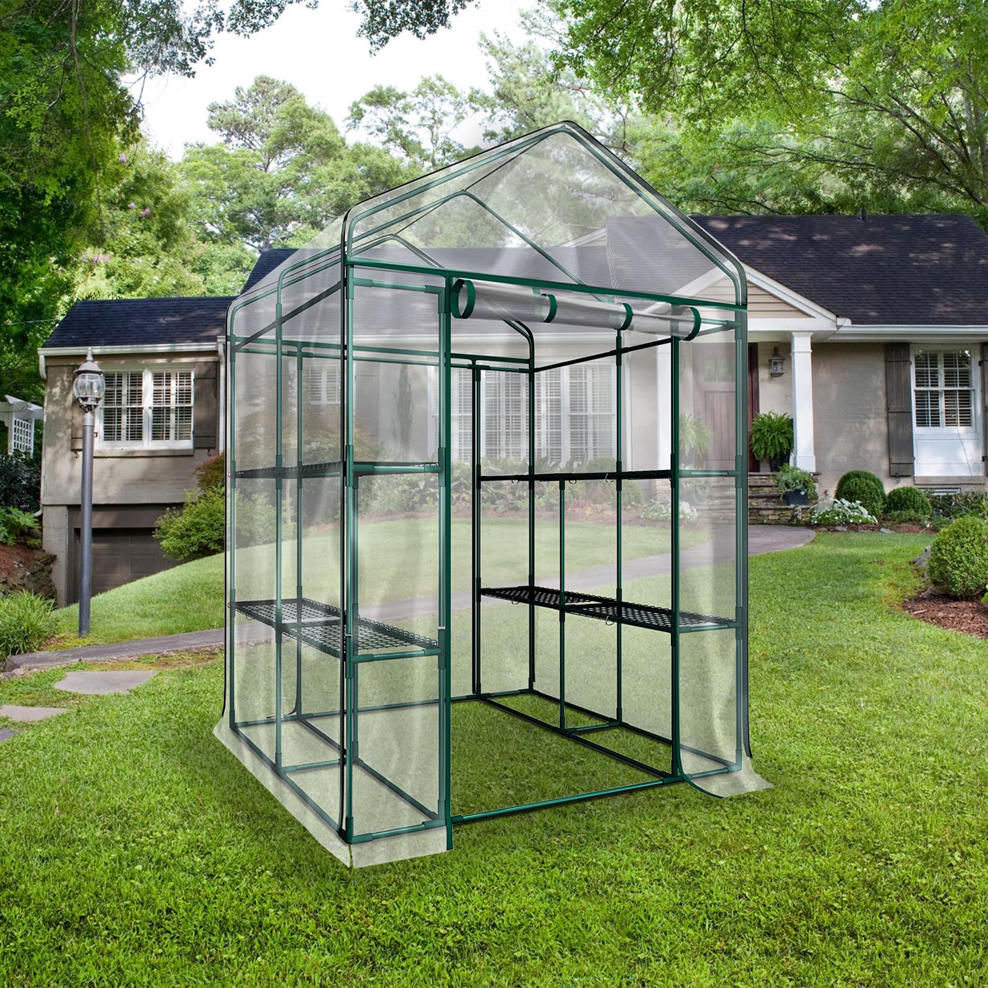 for Garden Indoor-White 3-Tier Shelf Hexagonal Walk-in Green House Kit Patio YOLENY 7.5FT Portable Greenhouse Outdoor Backyard 