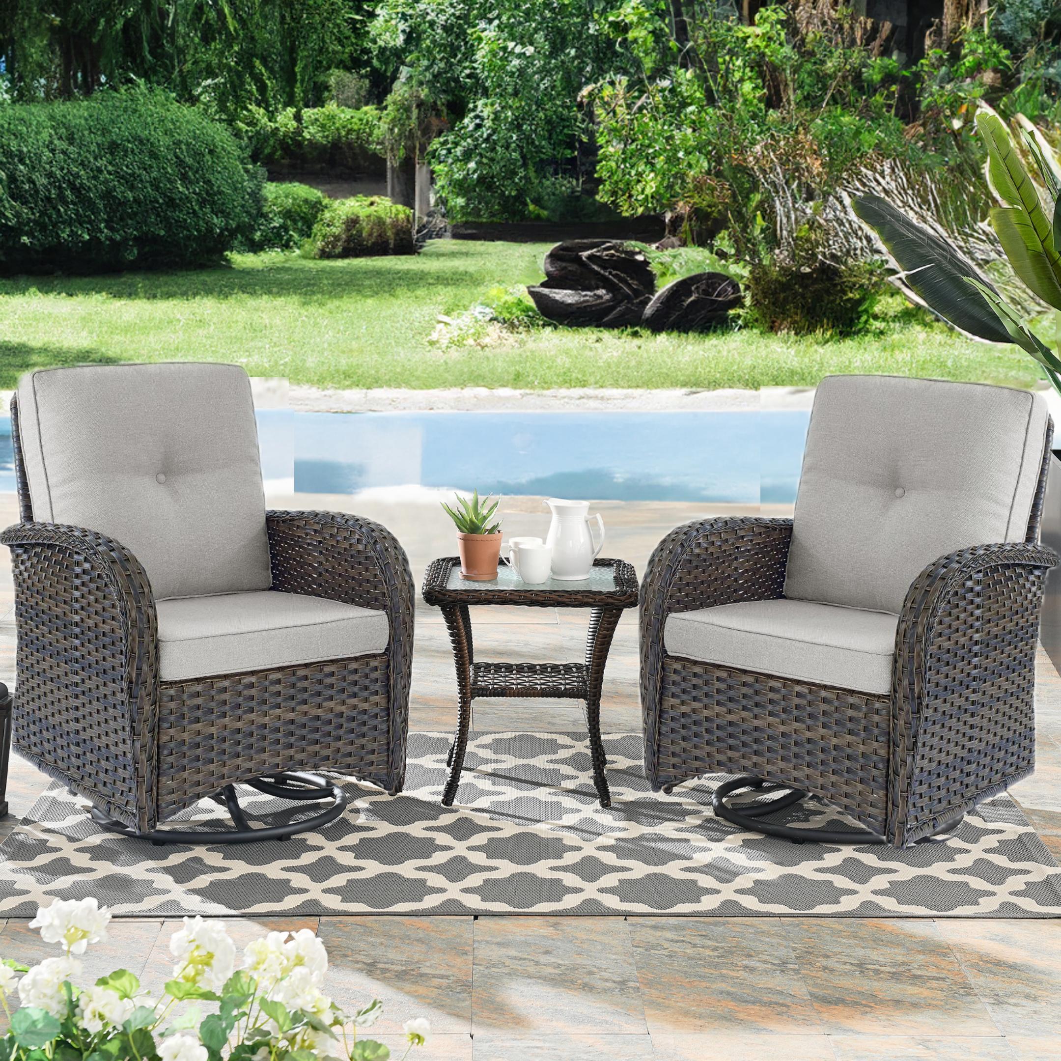 暮らしに便利なアイテム Steel Brown Wicker 2 of Set PACHAIRS-T Frame glider Swivel テーブル・チェア・ハンモック