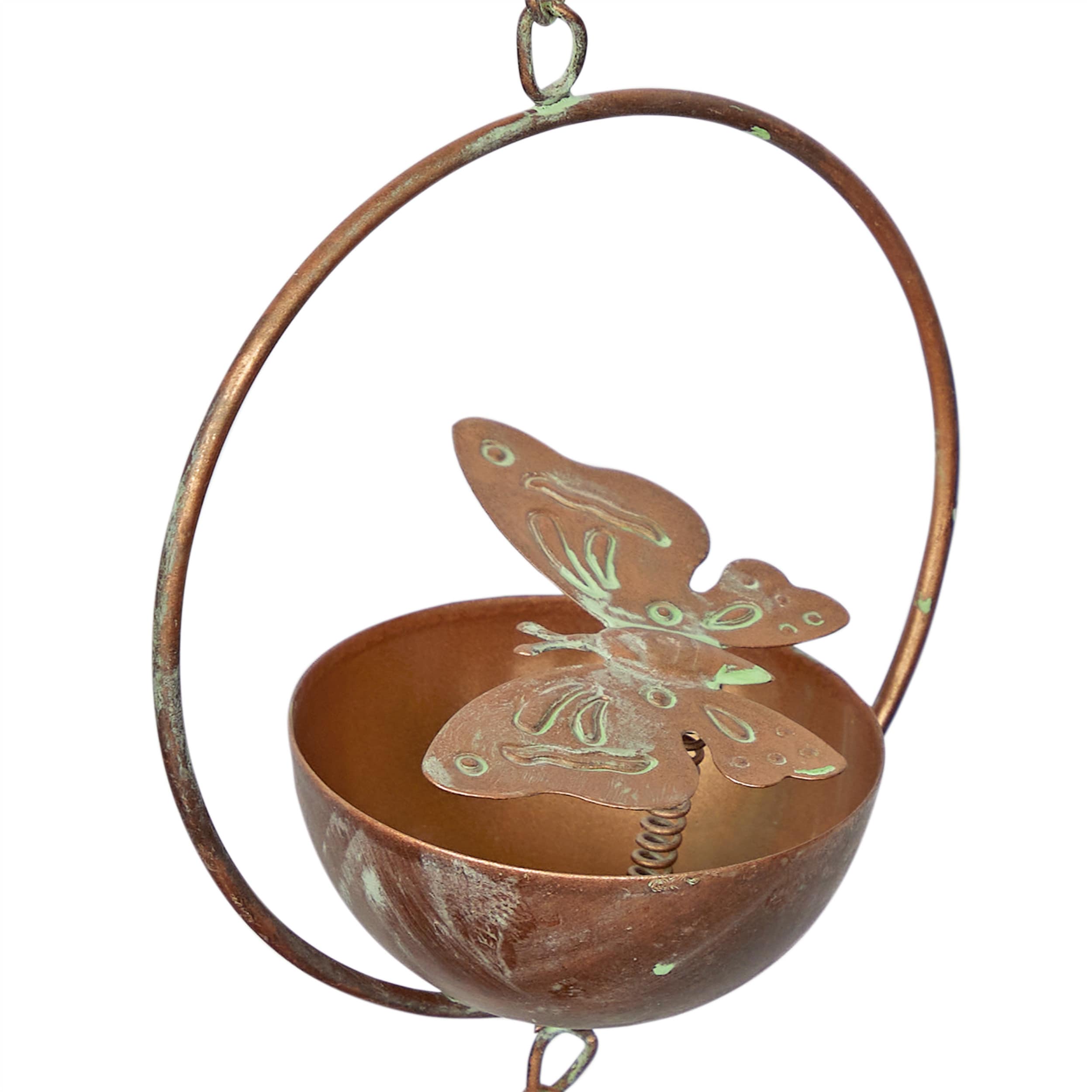 Copper Iron Hanging Butterfly Rain Chain with Spring, 73" Outdoor Decor
