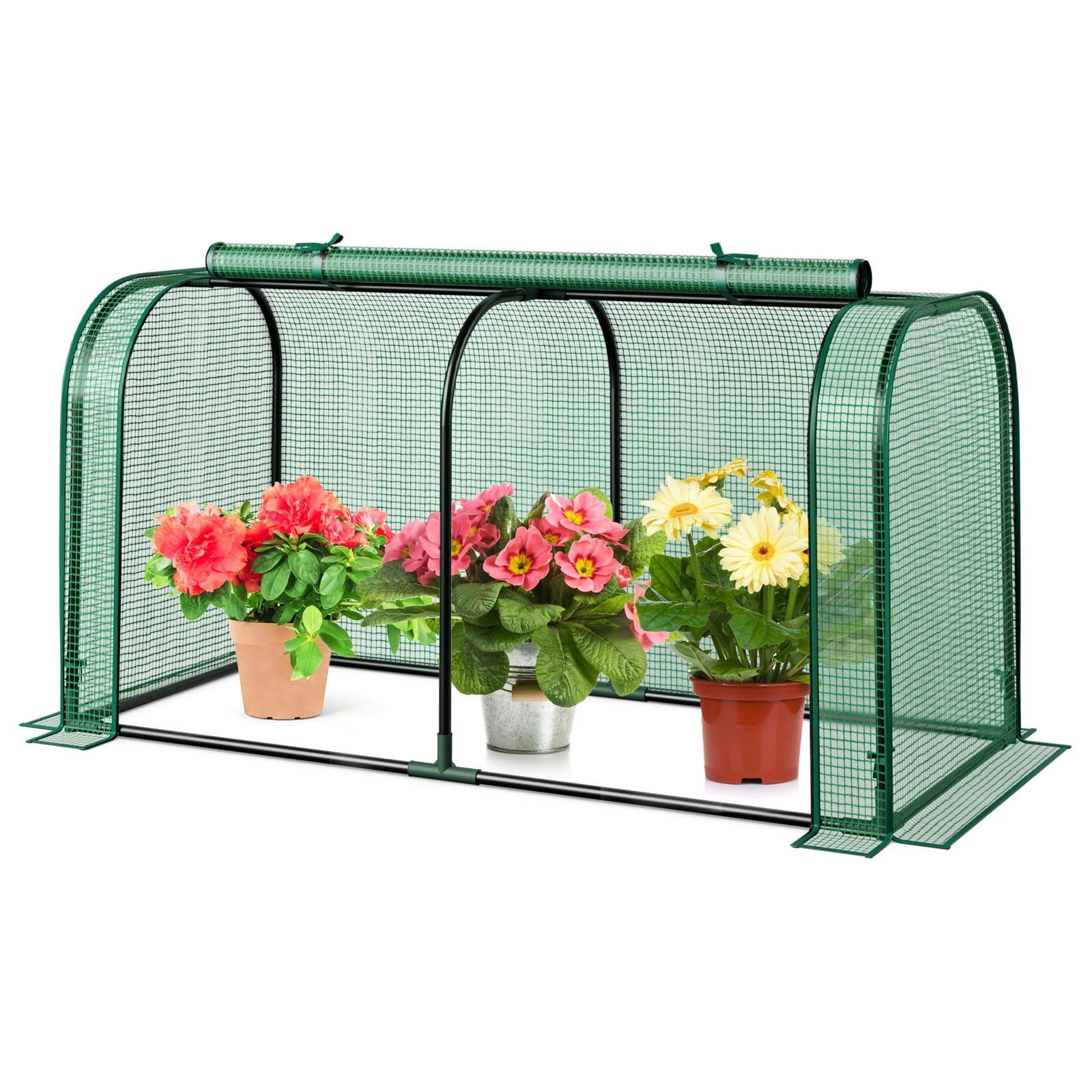 Volenca - Mini Tunnel Greenhouse 47-in x 22-in x 24-in with Roll-Up Zipper Door and PE Cover