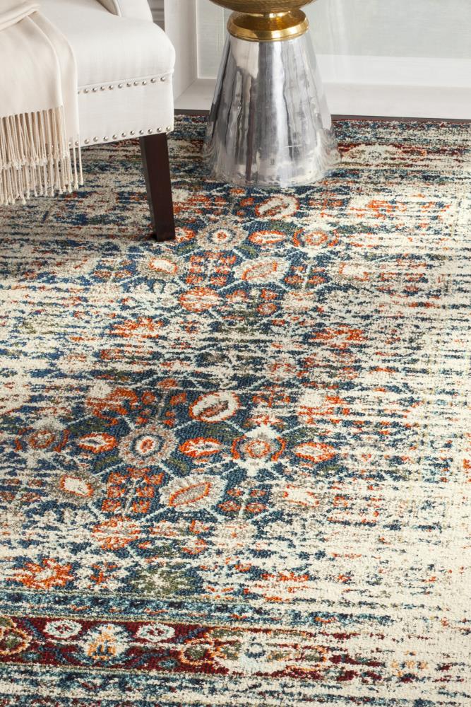 Ivory and Blue Monaco 3' x 5' Reversible Synthetic Area Rug