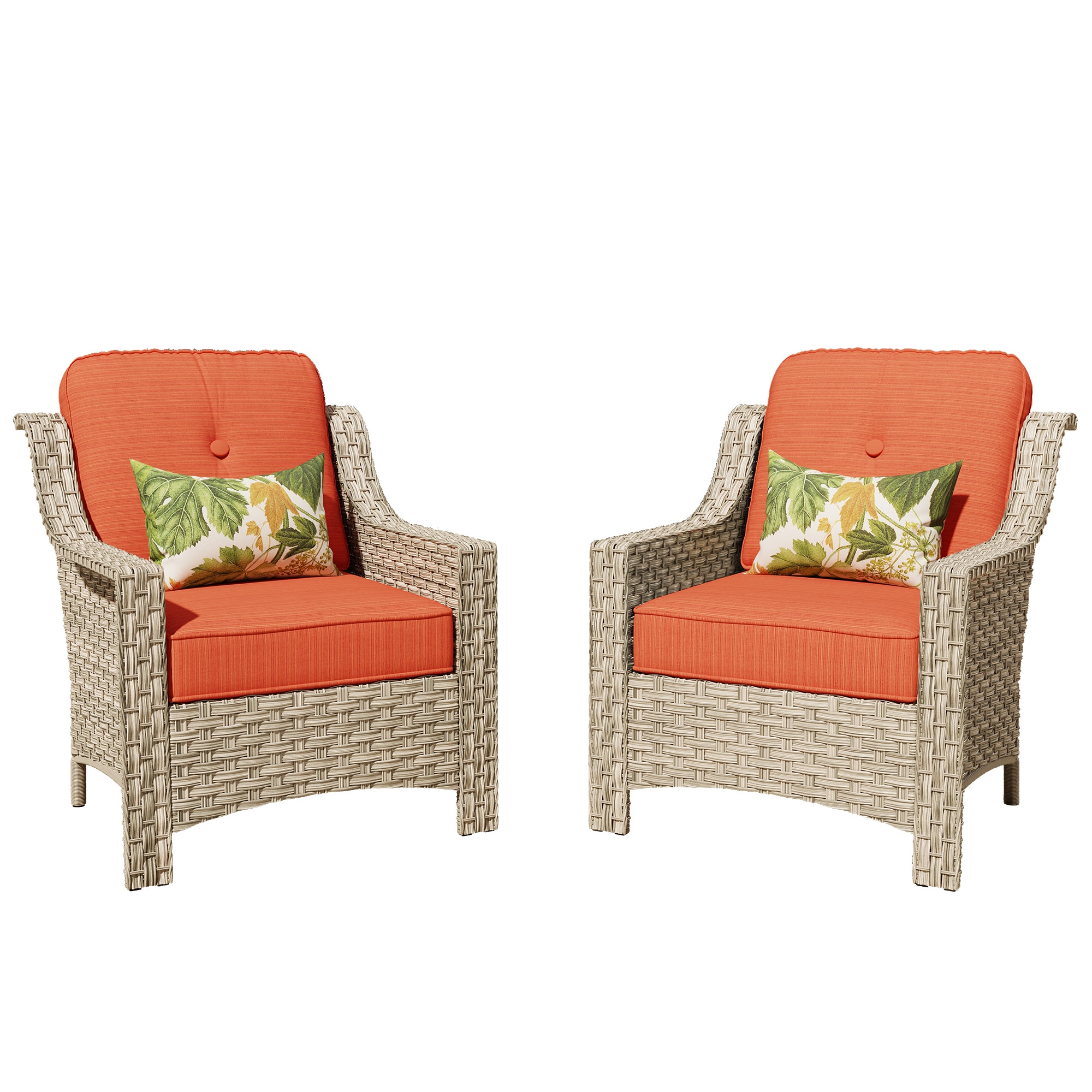 Pouuin SFYT500 Set of 2 Wicker Gray Metal Frame Stationary Conversation Chair with Red Cushioned Seat