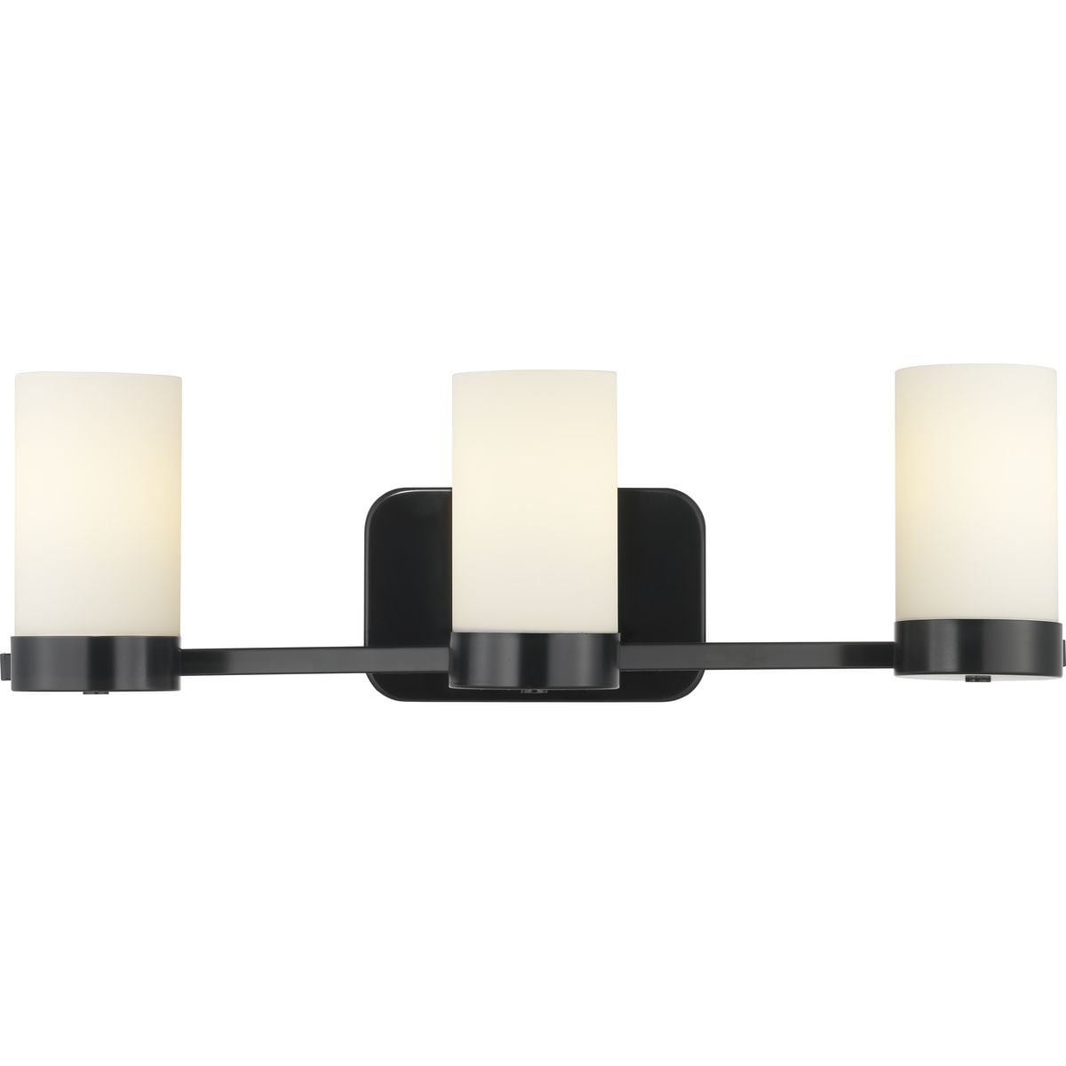 Matte Black 3-Light Bath Vanity with Etched White Glass Shades