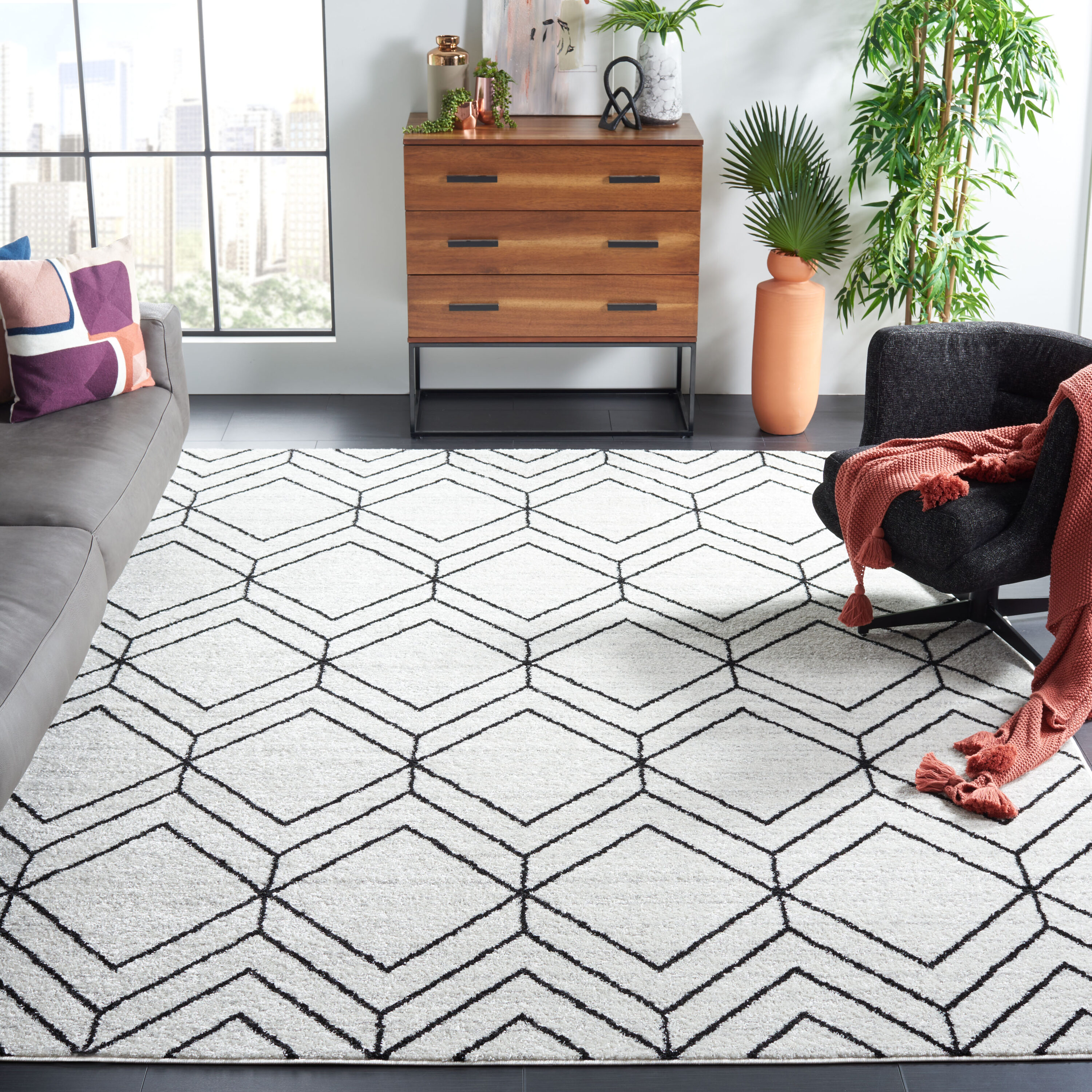 Adirondack 241F Light Grey Black 10 X 14 Rectangular Area Rug