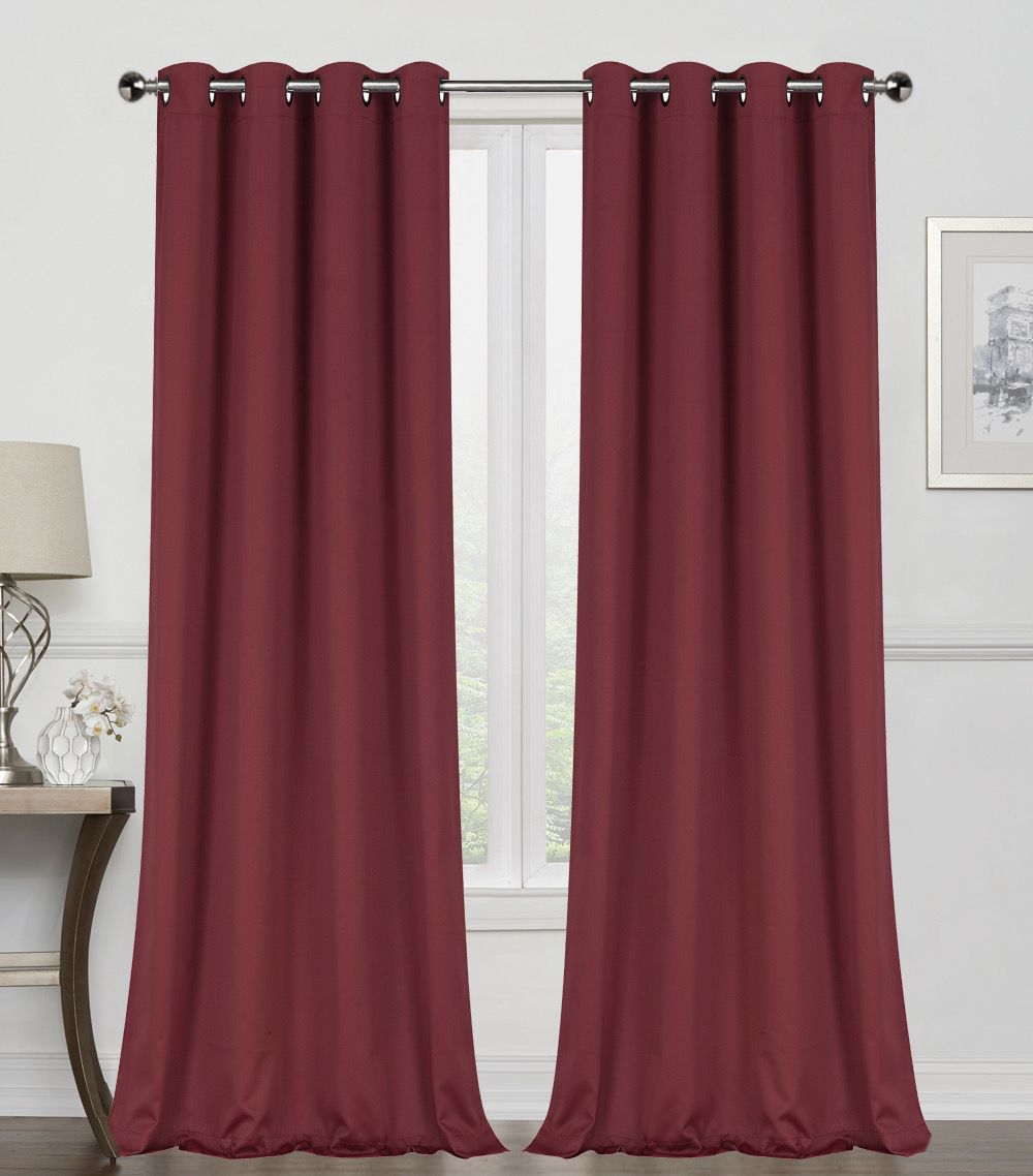 KATE AURORA Burgundy Red 2 Piece Grommet Top Blackout Curtain Panels ...