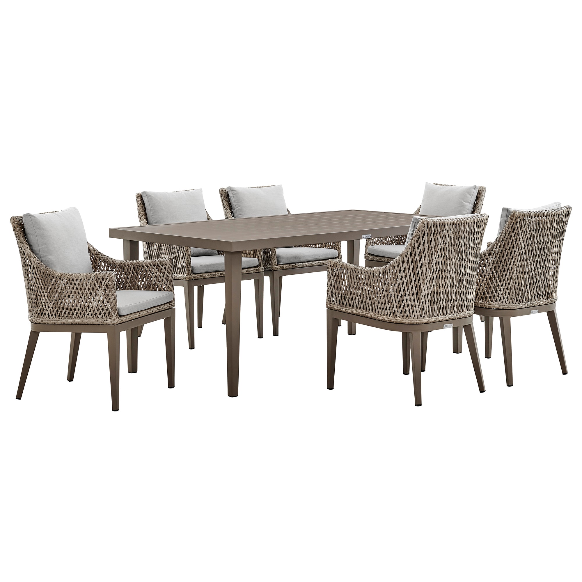 Armen Living SETODGDDIGR7 7 -Piece Gray Patio Dining Set Aluminum Rectangle Table with 6 Gray Cushions Stationary Chairs