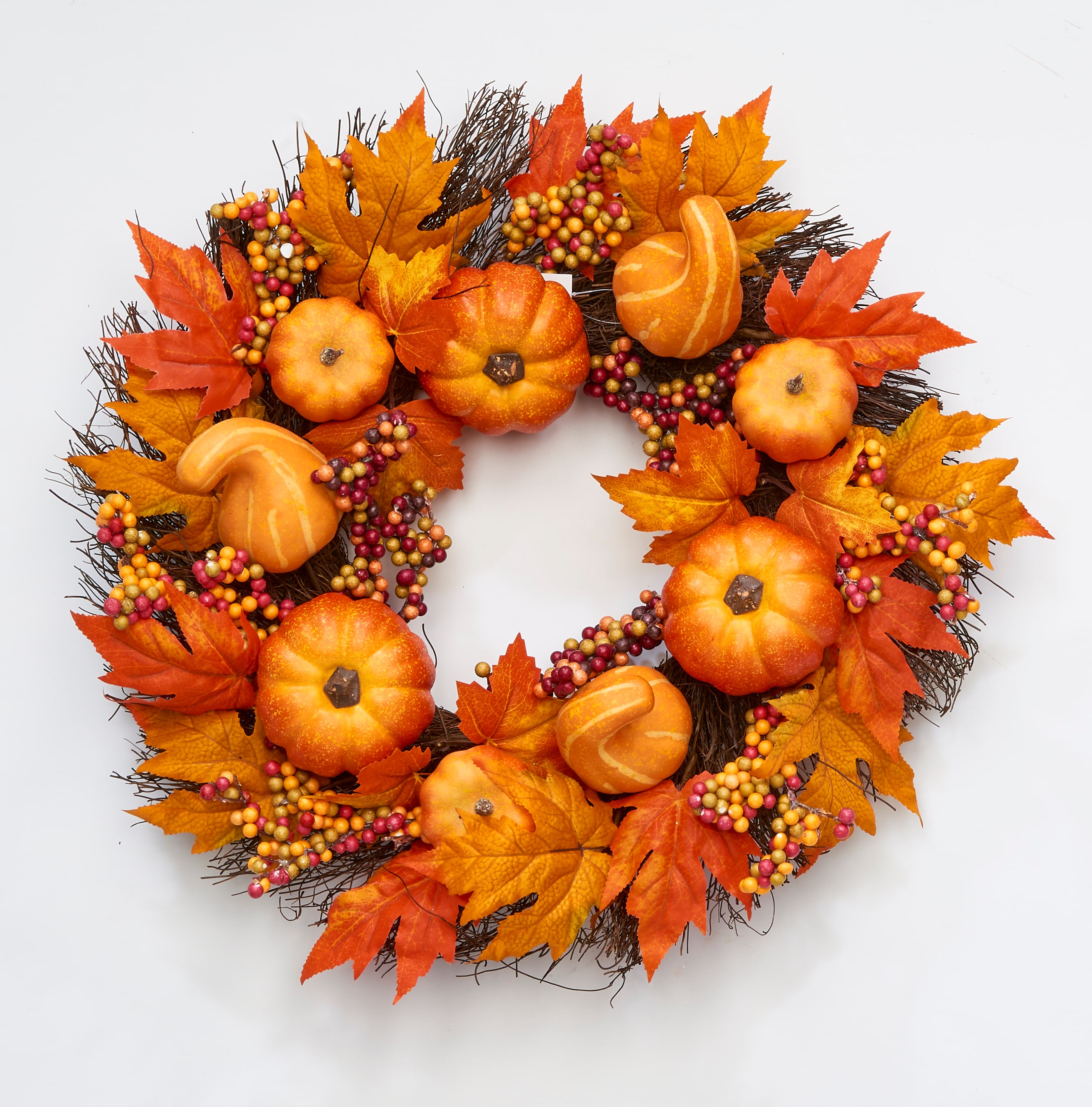 Halloween Thanksgiving Fall Pumpkin Flower Maple Leaves Wreath Front Door  HO 
