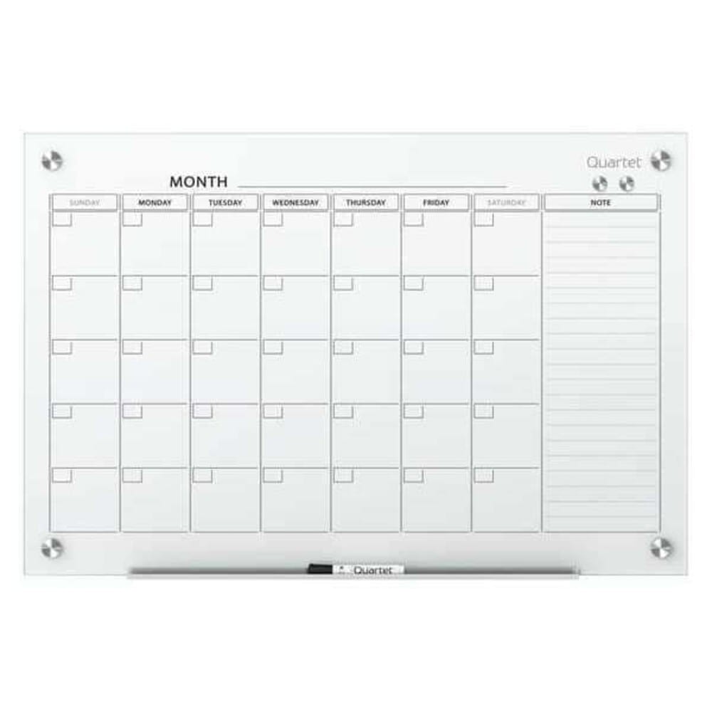 Quartet Calendar Planning Board Glass 36 in 48 in No Frame Frame White Gloss