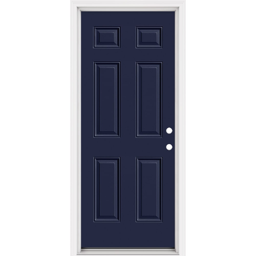 Masonite 321089 Steel Doors Series 32-in x 80-in x Steel No glass Left-hand inswing Eclipse Painted Prehung Front Door with Brickmould Insulating core
