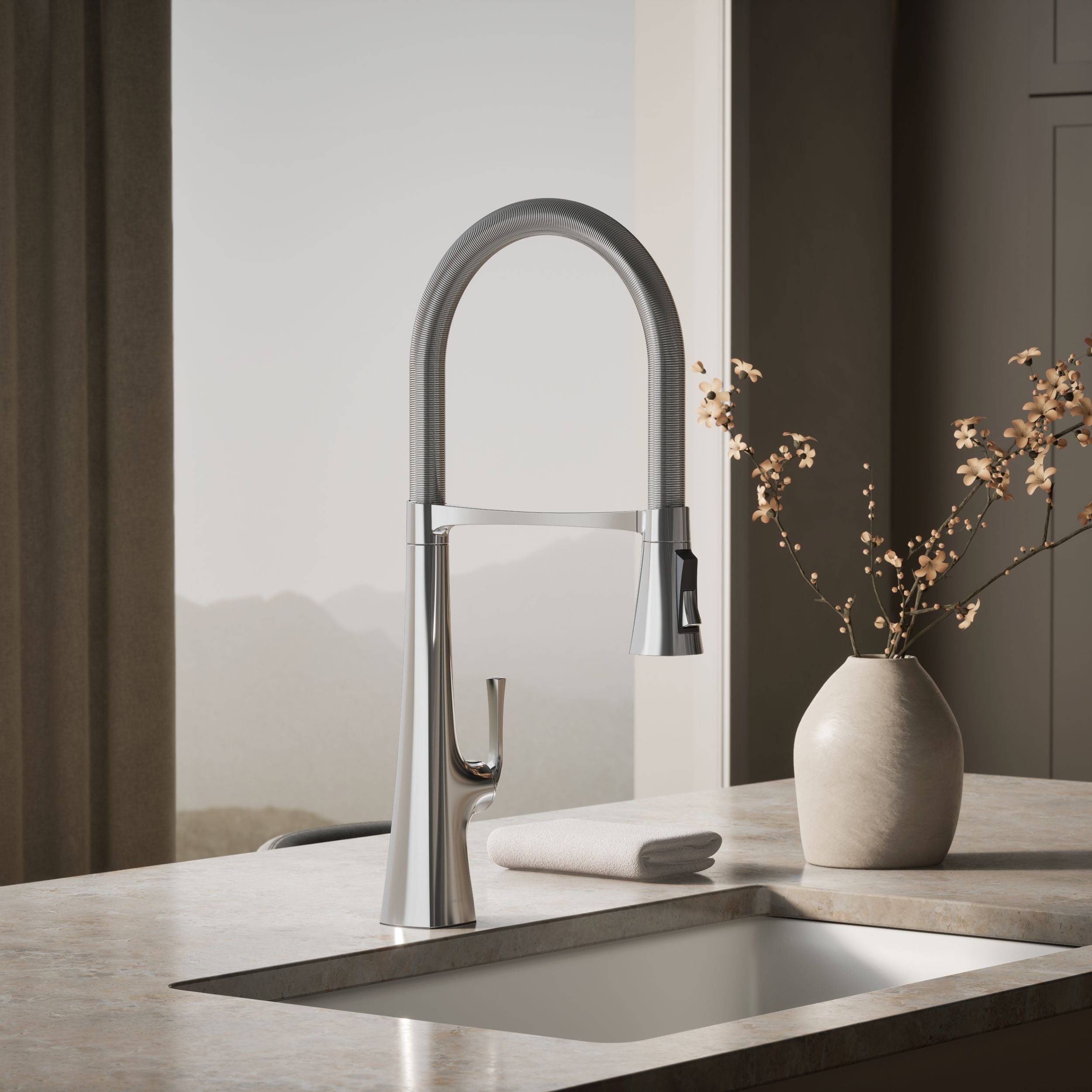 Graze Pre-Rinse Spring Polished Chrome Single Handle Deck-mount Kitchen Faucet with Sprayer