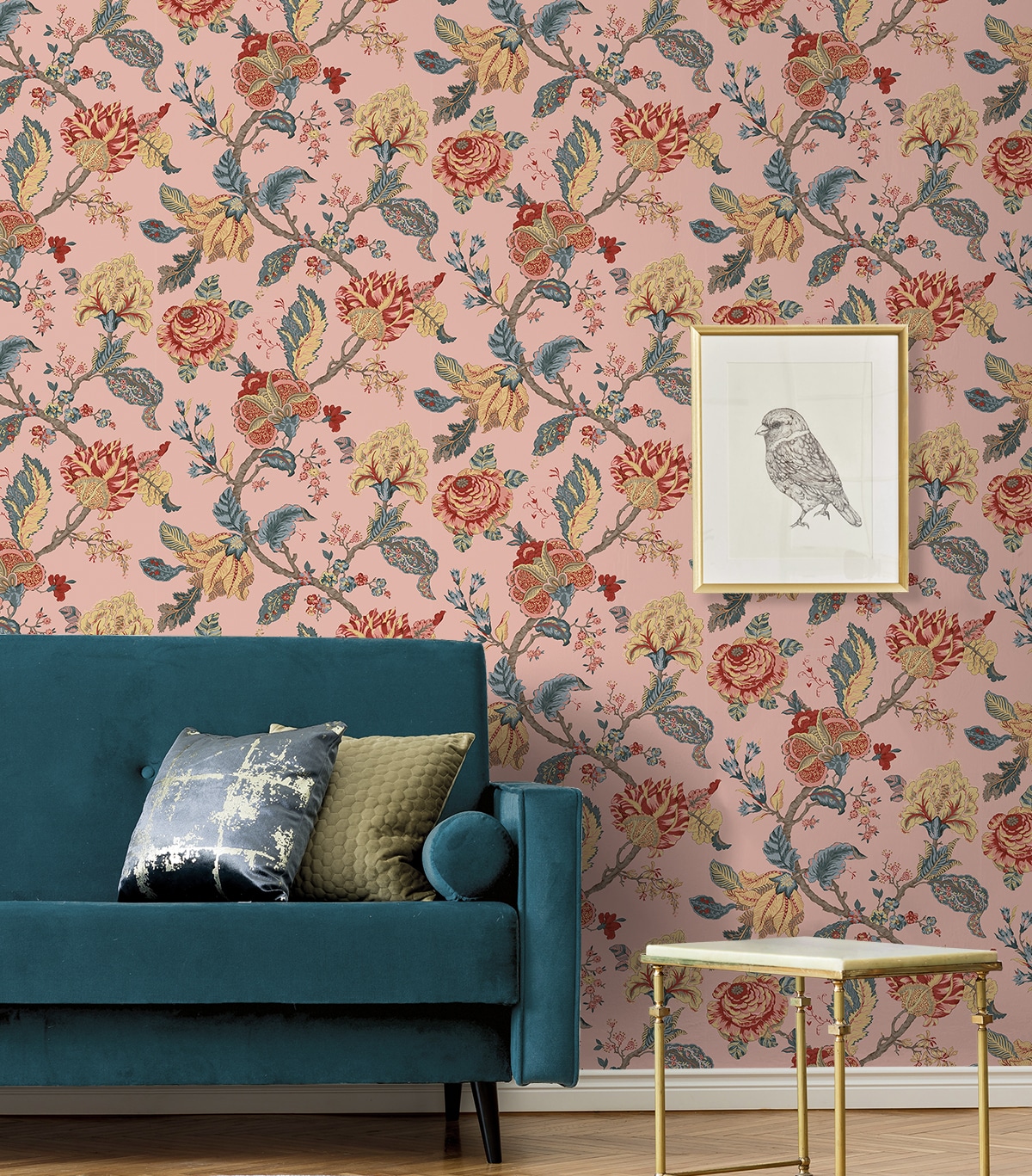 Blush Floral Jacobean Peel and Stick Wallpaper