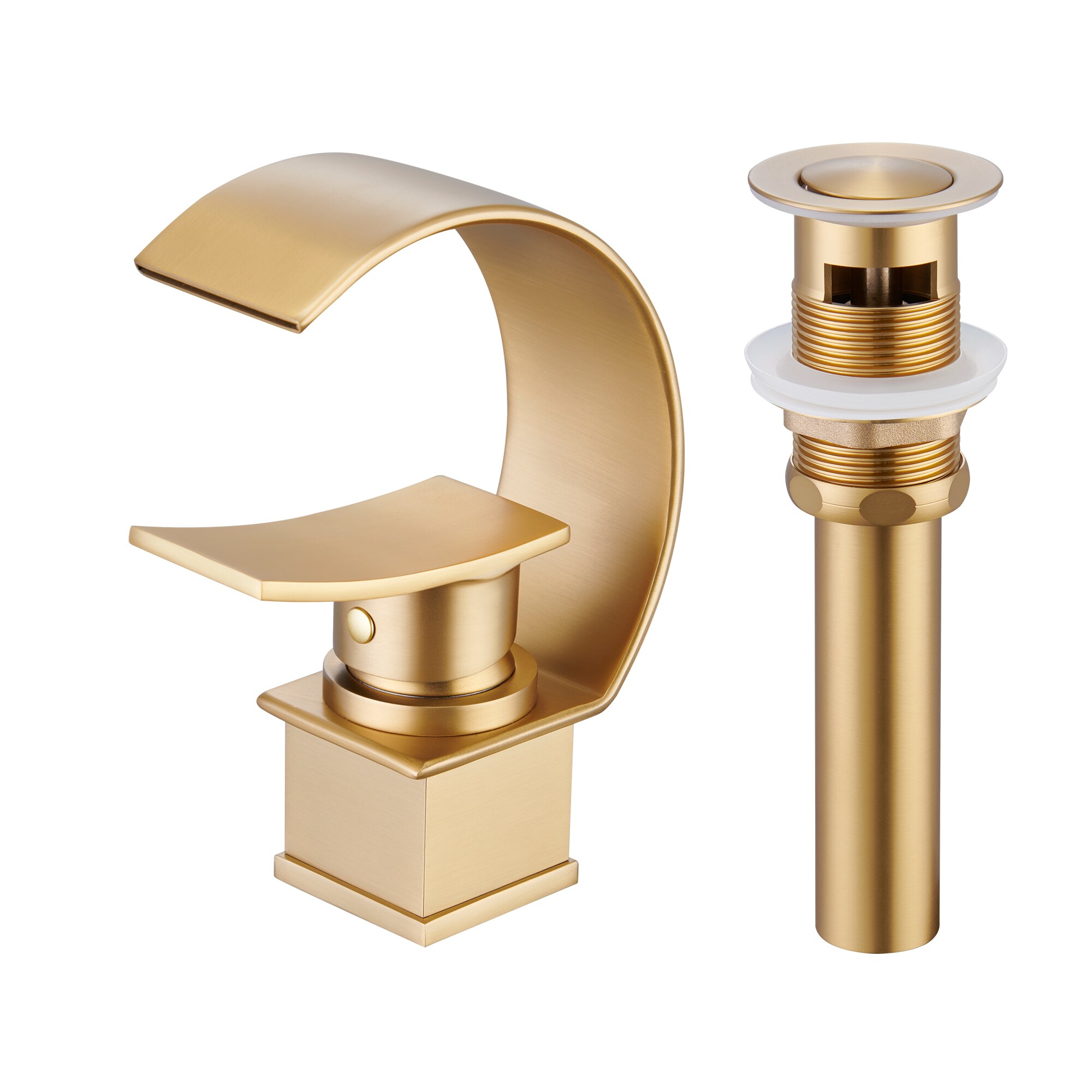 Mondawe WF1370G-2BG Brushed Gold Single hole 1-handle Waterfall Residential Handle Bathroom Sink Faucet with Drain