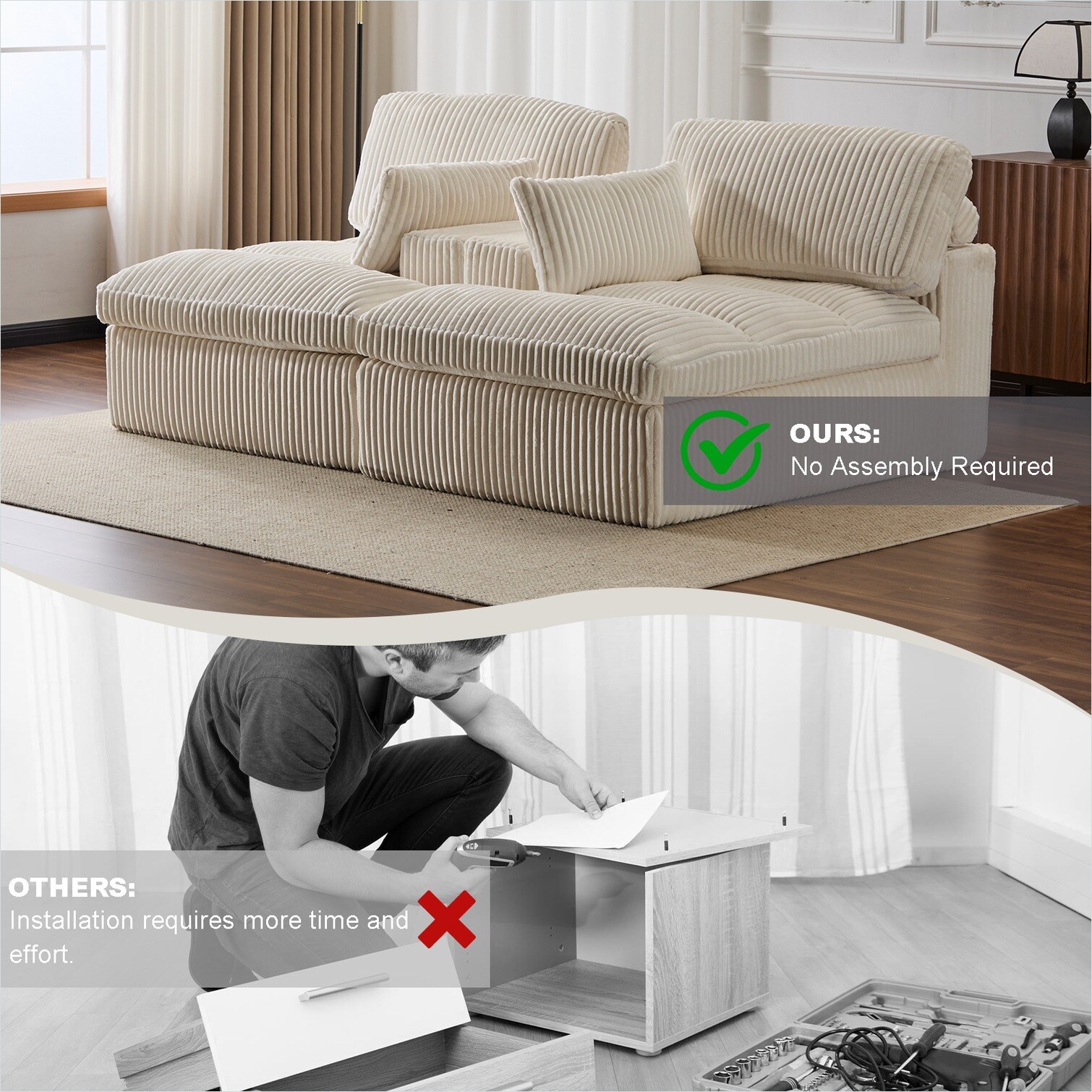 Naturefalls 92.92-Inch Oversized Double Chaise Lounge Sleeper Sofa ...