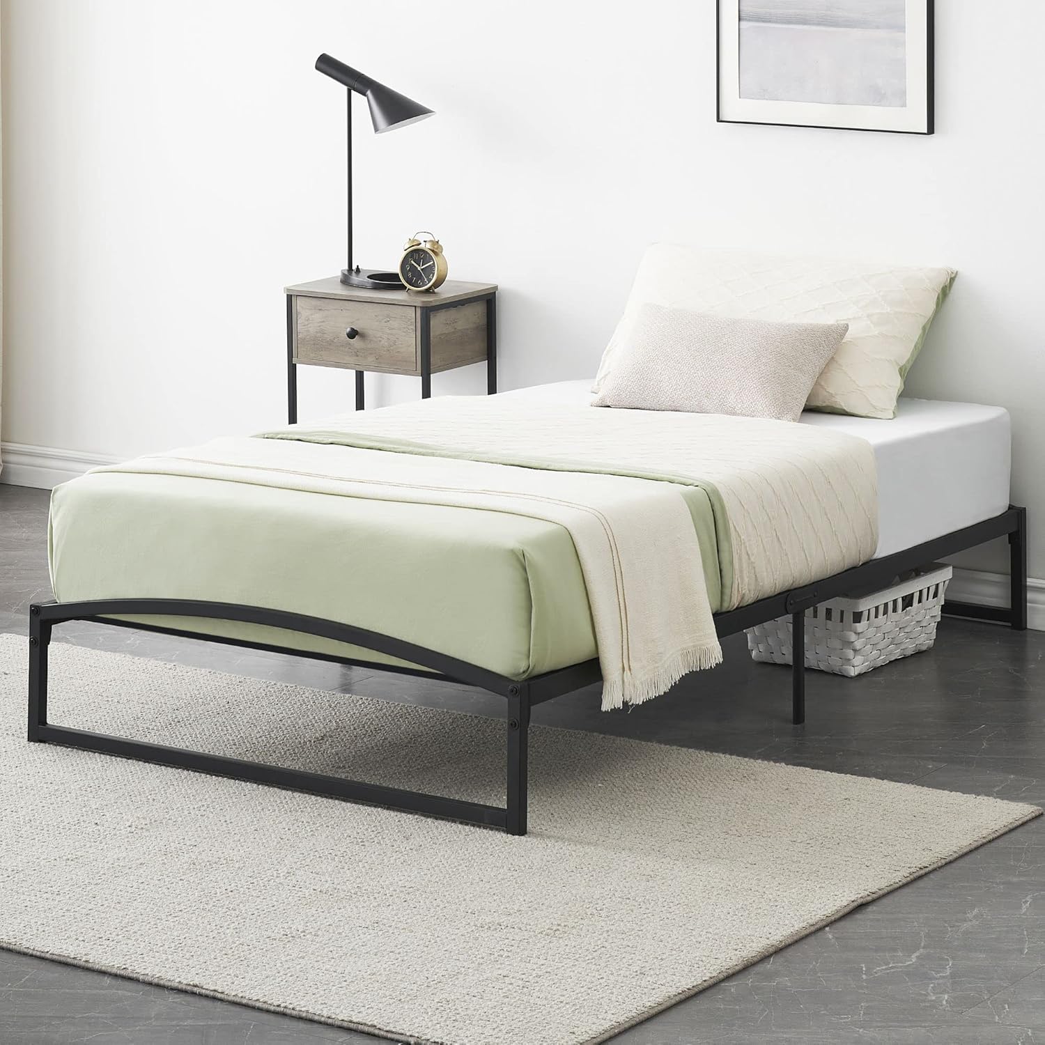 Qeetex LHF-BED-PHO-0Y7SVK1N Low Bed Frame Twin Size - 10 Inch Heavy Duty Metal Platform Mattress Foundation No Box Spring Needed Noise-Free Non-Slip Easy Assembly Black