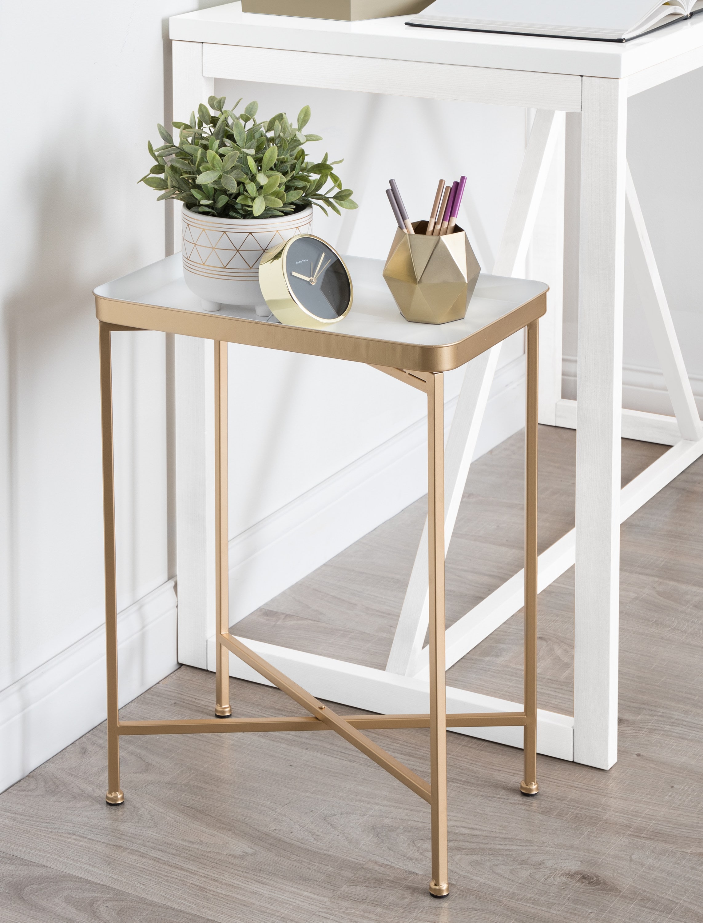 White and Gold Metal Foldable Tray Table