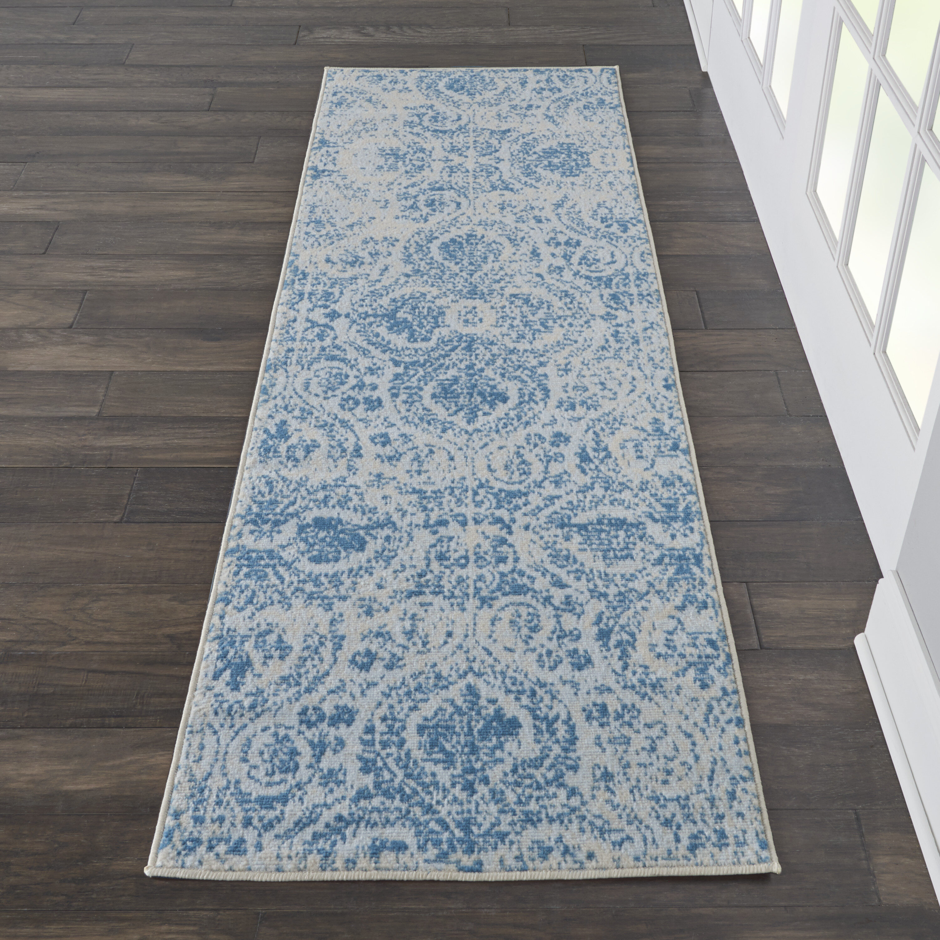 Nourison 99446478054 Jubilant 2 x 8 (ft) Loomed Polypropylene Blue Irregular Indoor Abstract Runner rug