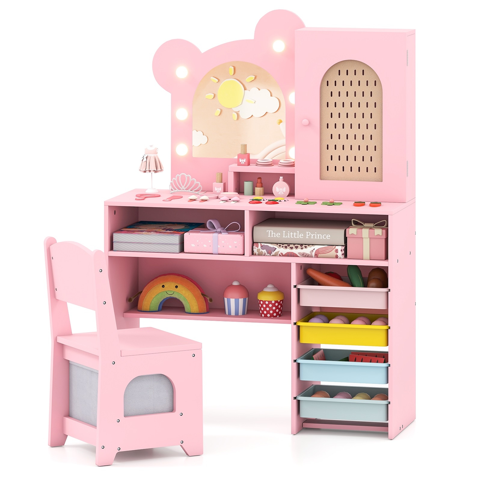 Slickblue Kids Pink/White Makeup Vanity Table with Lighted Mirror ...