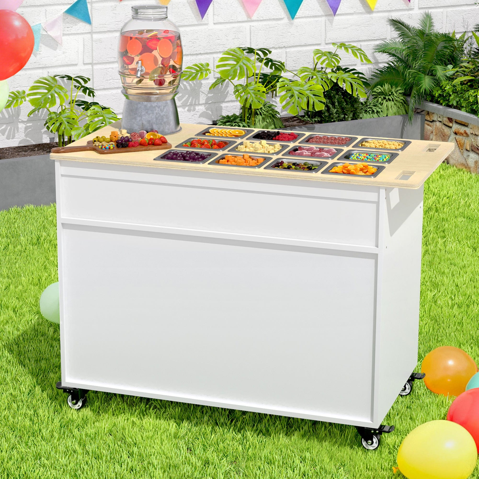 GDLF Charcuterie Cart with Stainless Steel Food Pans Mobile Pizza Topping and Salad Bar Station Buffet Serving Table for Home Party and Catering