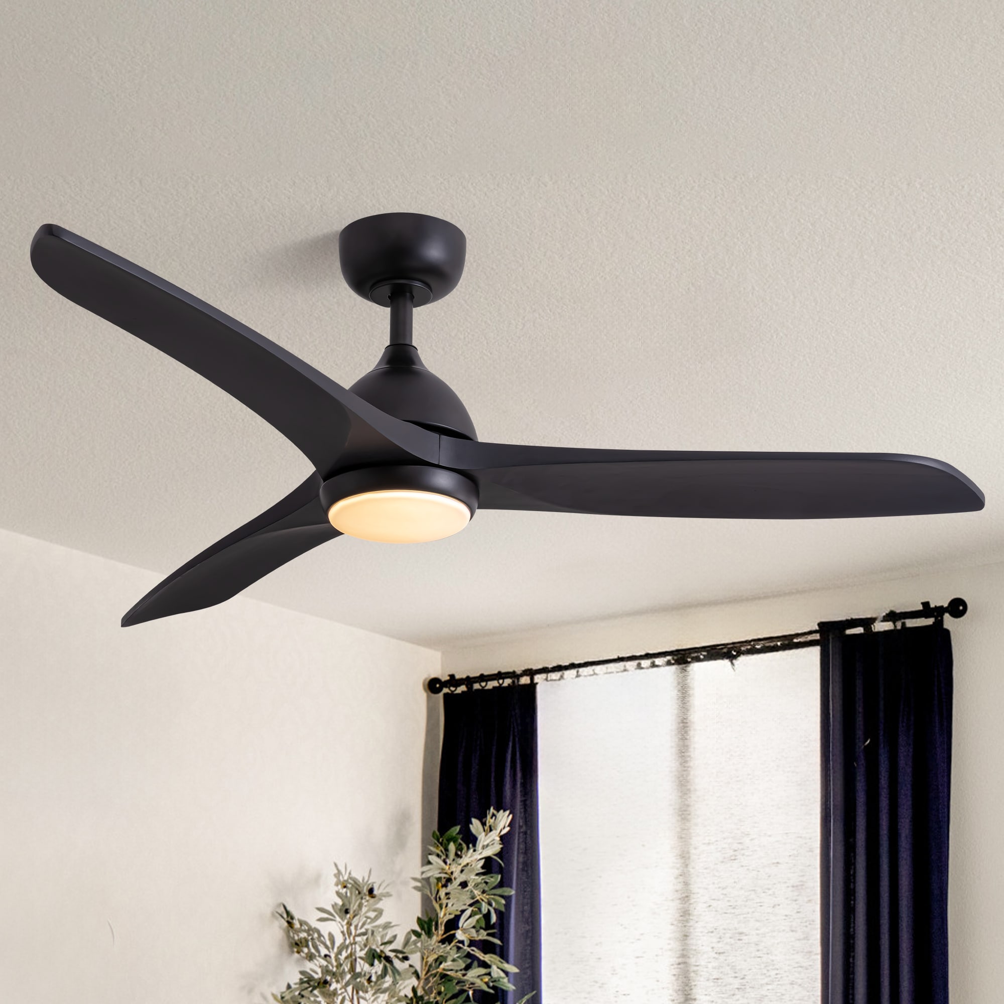 Antoine BLW030 Traditional Low Profile 52-in Color-Changing Integrated LED Smart Black with Black Wood Finish Blades Ceiling Fan With Light - Remote Included ( 3 -Blade )