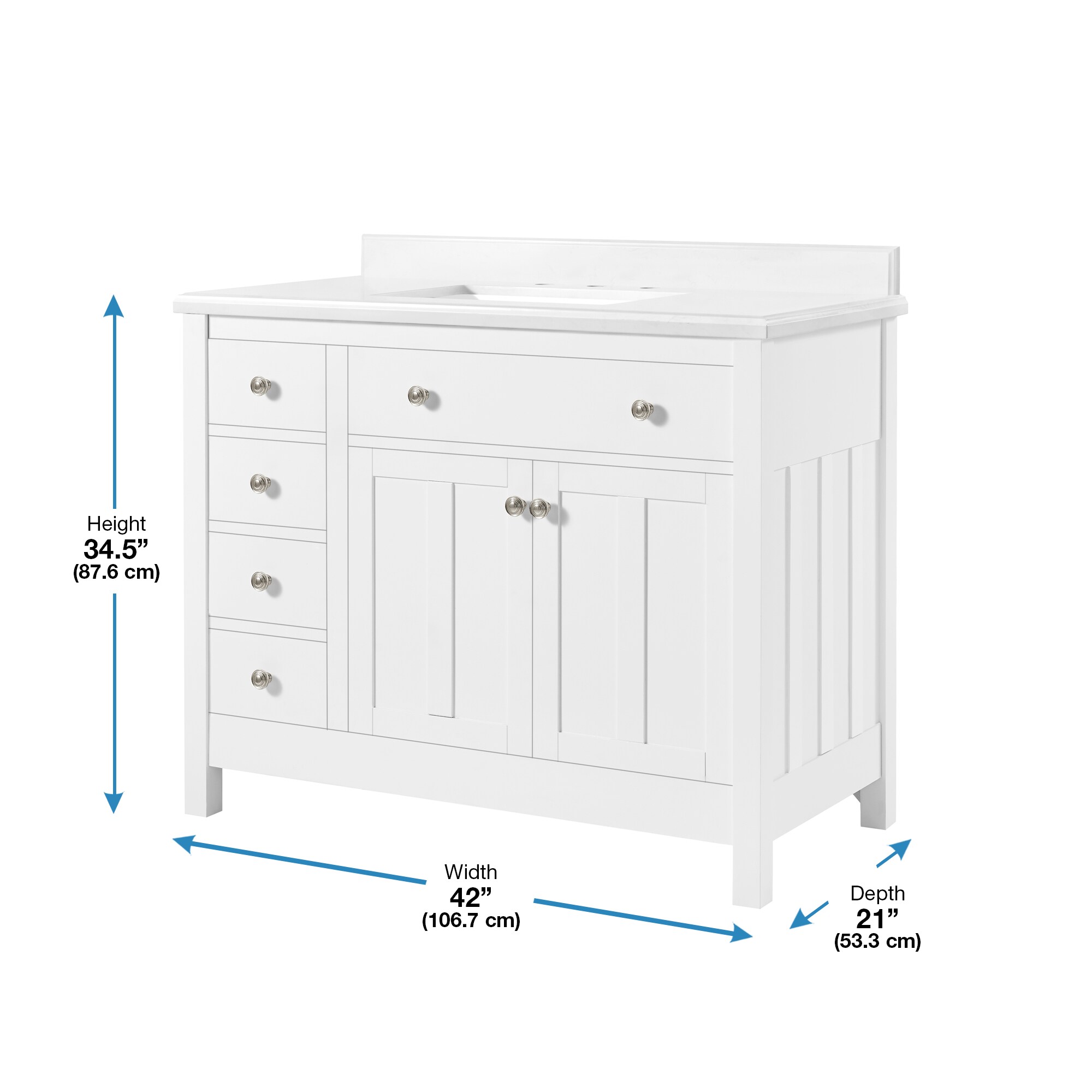 Newcastle 42" White Wood Bathroom Vanity with Marble Countertop