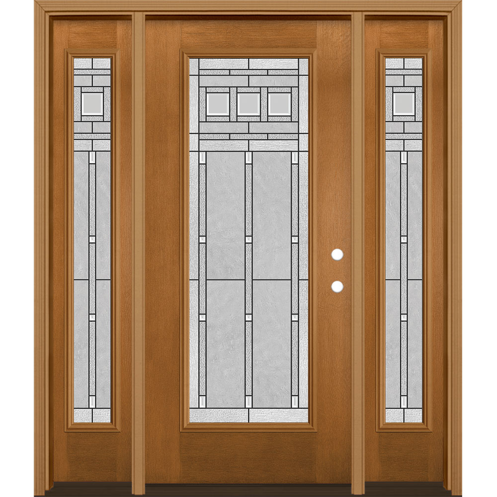 Masonite 1327149 Craftsman 64-in x 80-in Fiberglass Full Lite Left-Hand Inswing Oak Crest Stained Prehung Single Front Door with Sidelights with Brickmould Insulating Core