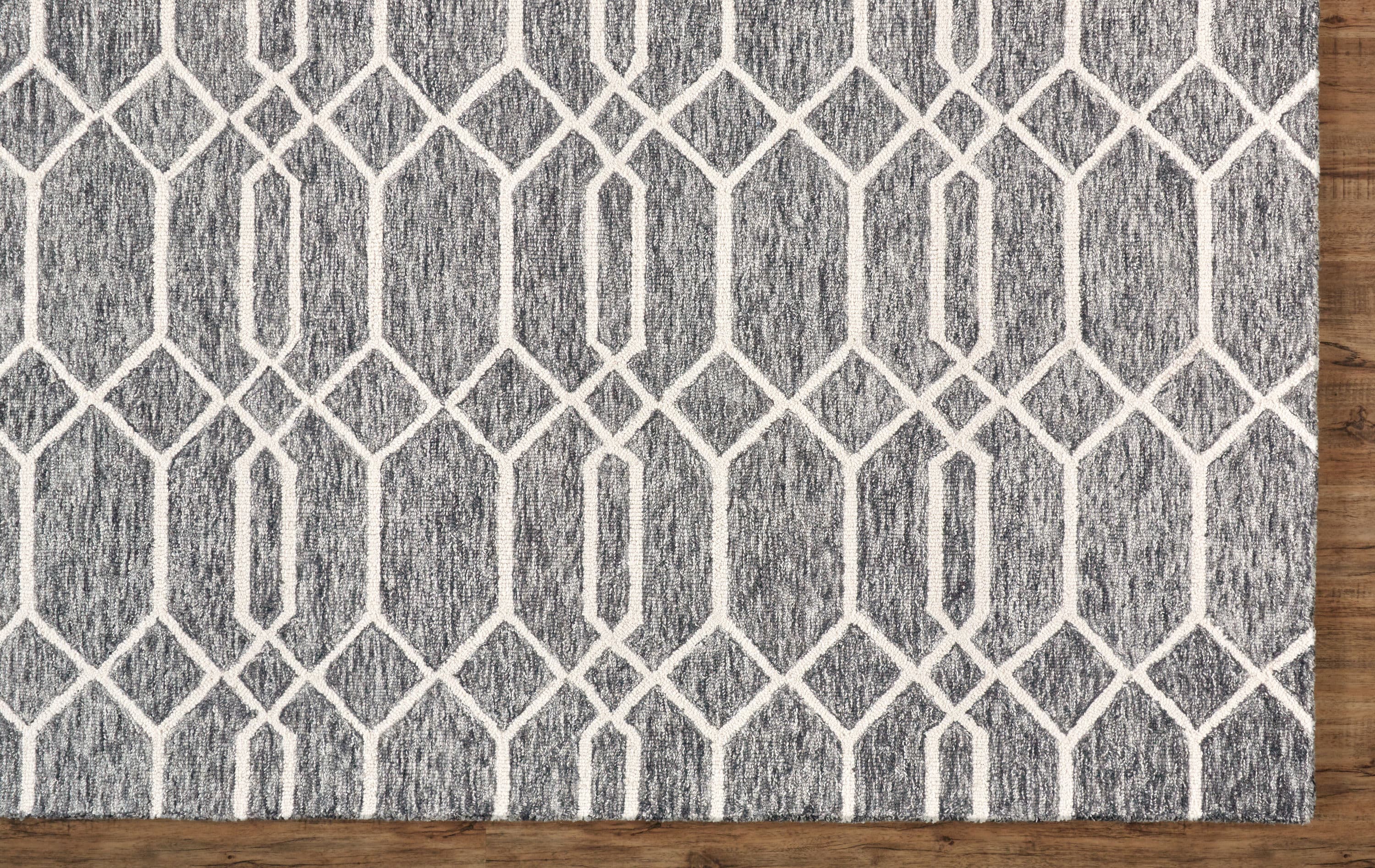 Gray and White Wool Trellis Area Rug