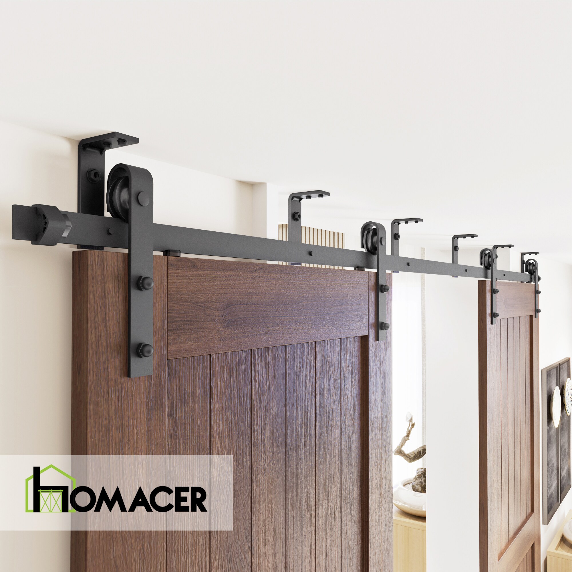 HOMACER 108-in Rustic Black Indoor J-strap Double Barn Door Hardware ...