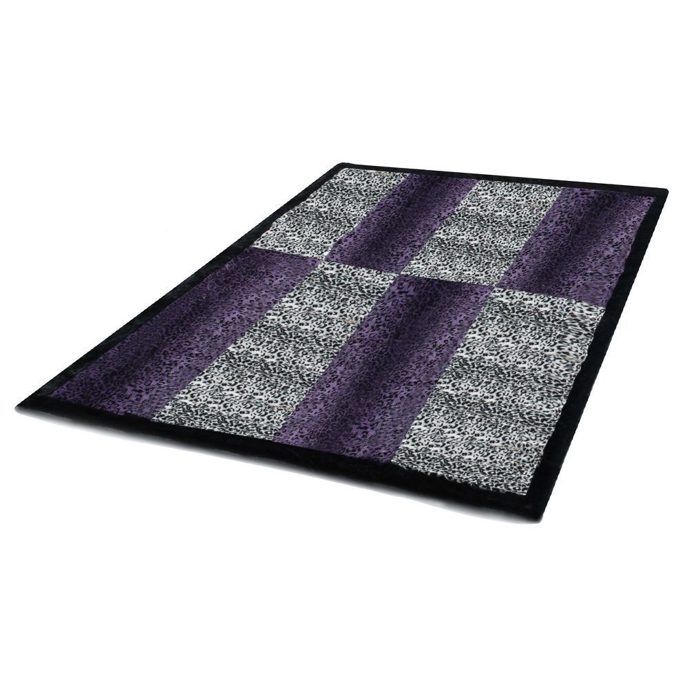Slickblue Leopard Print Patchwork Throw Blanket (61 x 86.6 in) Purple Micro Fleece Faux Fur Front and Plush Back with Down Alternative Fill Throw Blanket for Bedroom Living Room and Travel