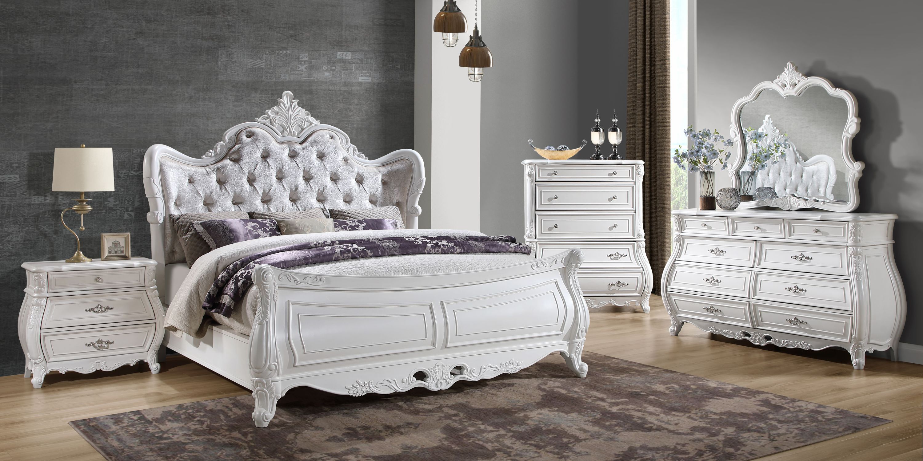 Galaxy 601955554718 Opulence Pearl White Queen Bedroom Set