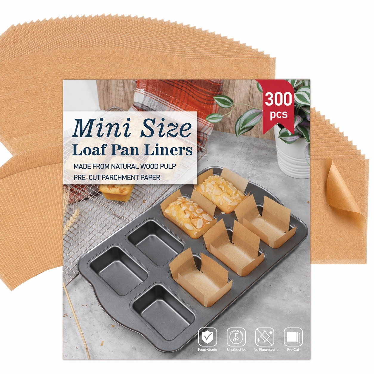 Anqtovp  300pcs Unbleached Parchment Paper Mini Loaf Pan Liners Precut Nonstick Baking Paper for 3x2 and 3 Point 28x2 Point 5 Inch Mini Bread