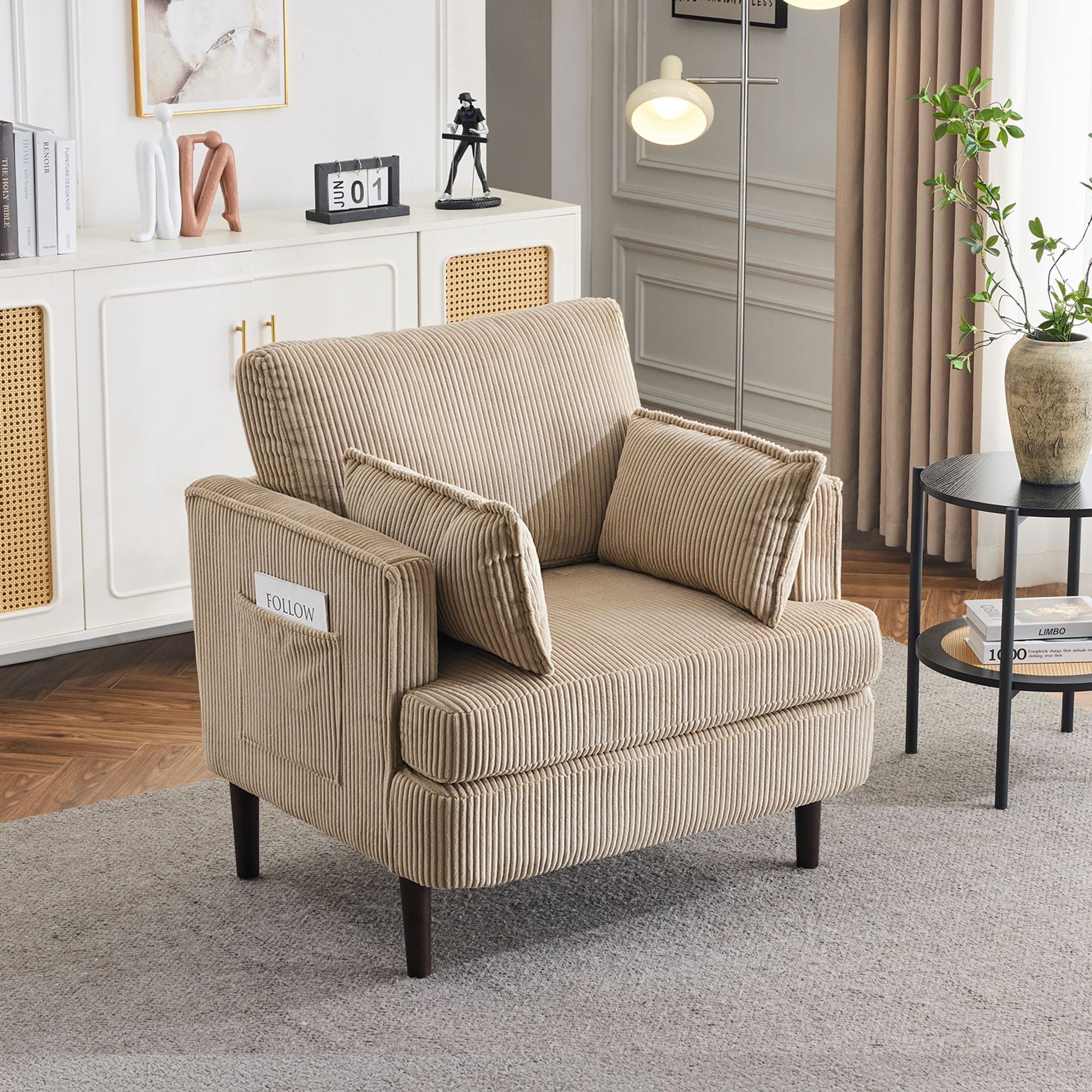 Winado  Brown Modern Corduroy Barrel Accent Chair For Living Room Bedroom