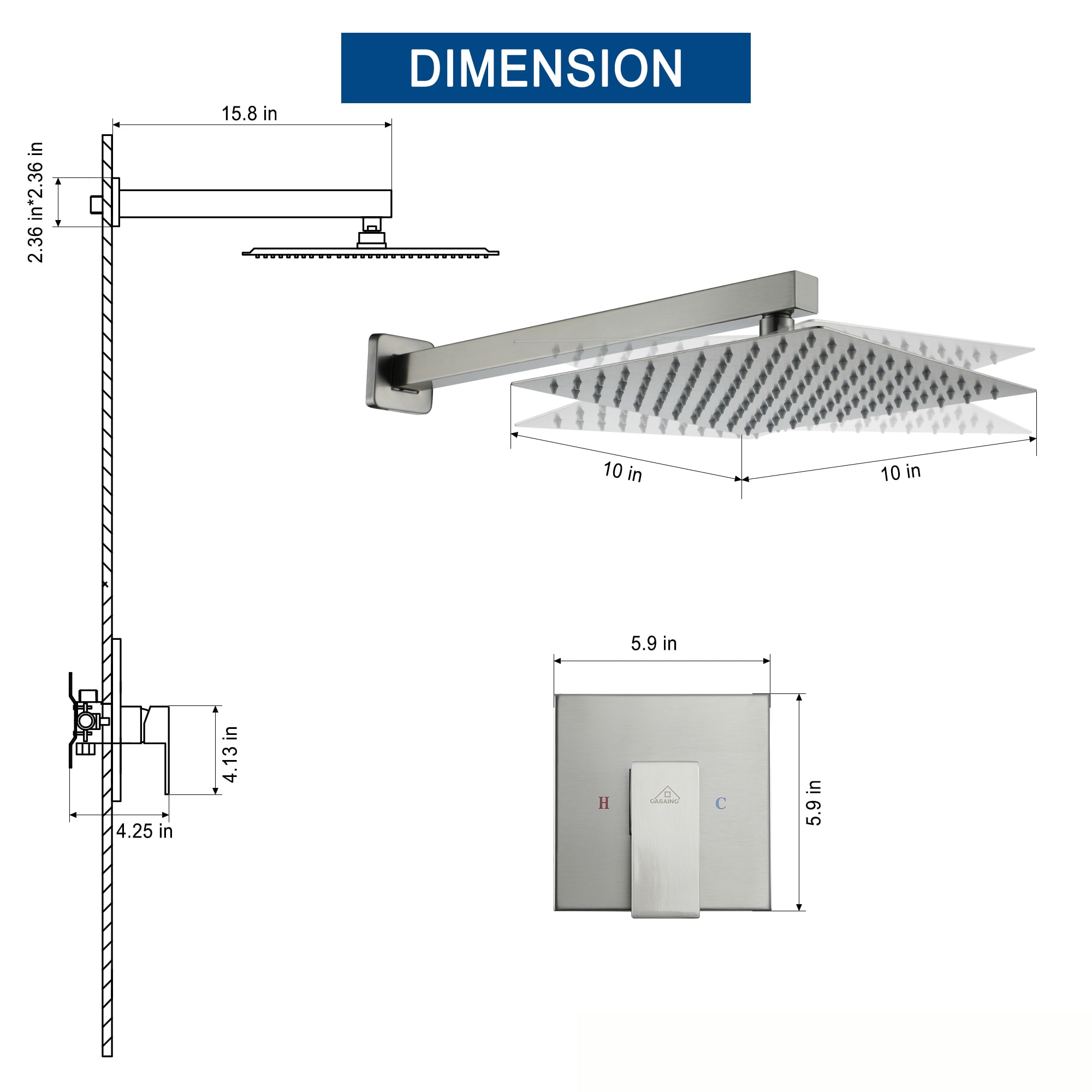 Clihome CHMS-MB-A3793 Showerhead-Bar-Panels - View #5