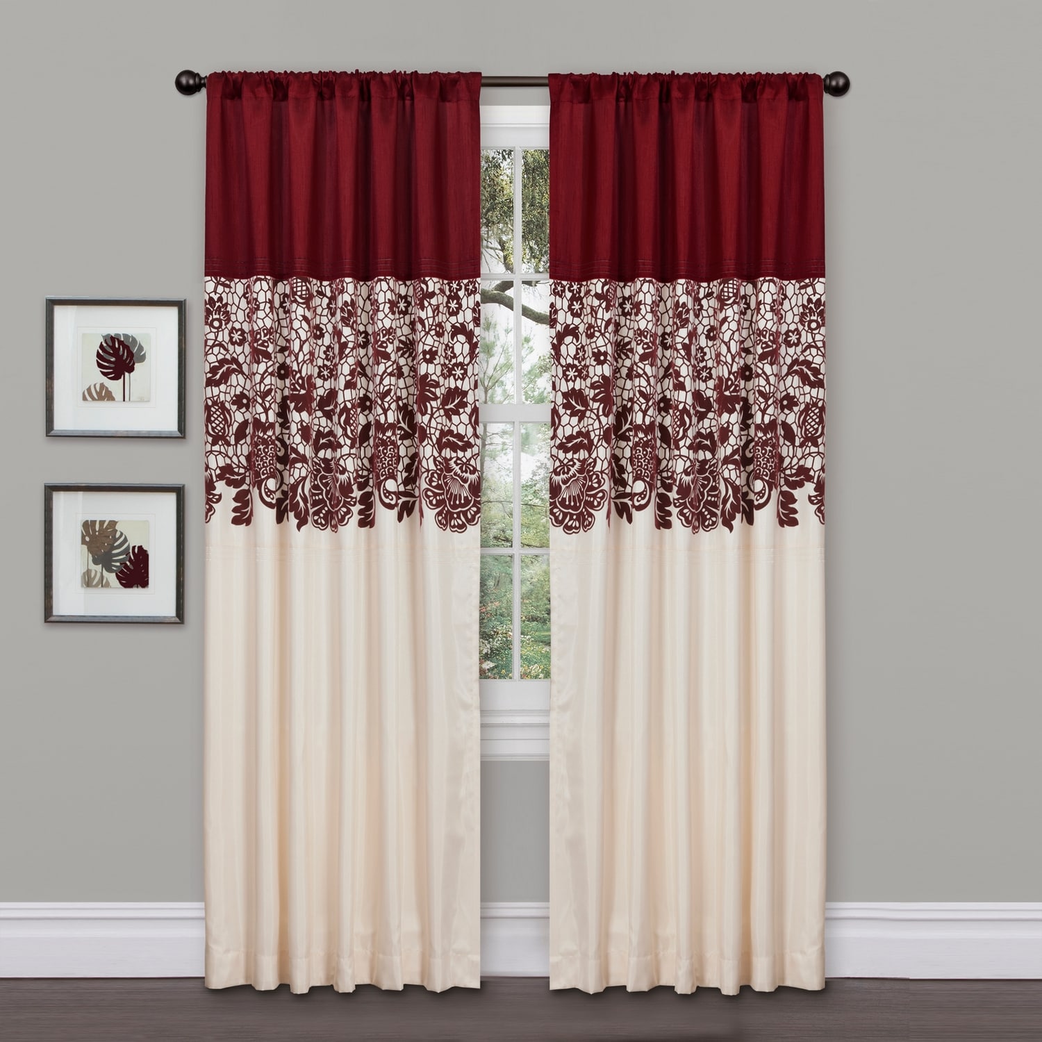 Lush Decor 84-in Red Floral Rod Pocket Single Curtain Panel in the ...