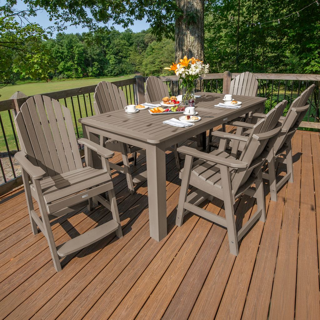 highwood AD-ST7HM2CO5BA-WBR Hamilton 7 -Piece Woodland Brown Bar Height Patio Dining Set Plastic Rectangle Table with 6 Stationary Chairs