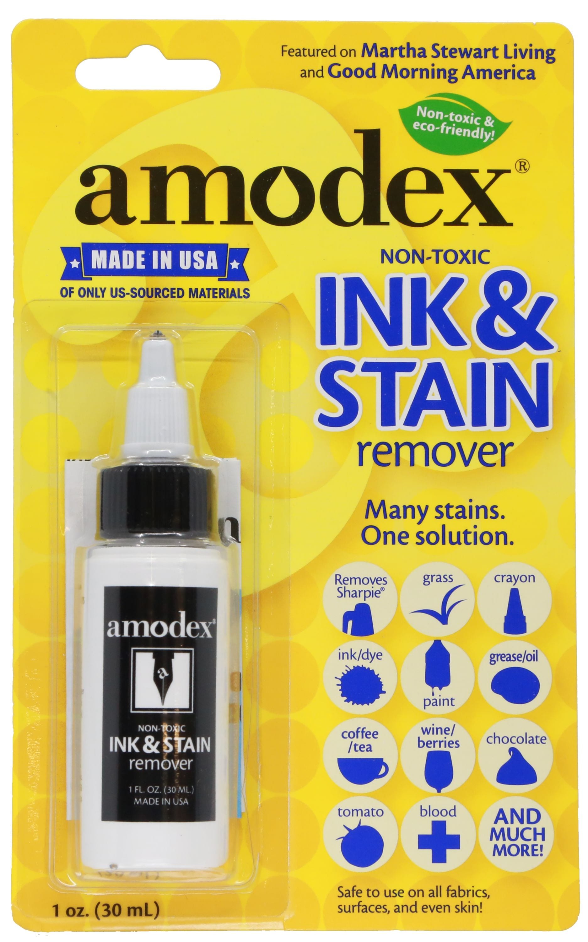 Amodex 1-Fl Oz Ink and Stain Remover | Safe for All Fabrics | Removes  Sharpie, Food, Grease, Grass | Non-Toxic Soap Formula | Clean & Fresh Scent