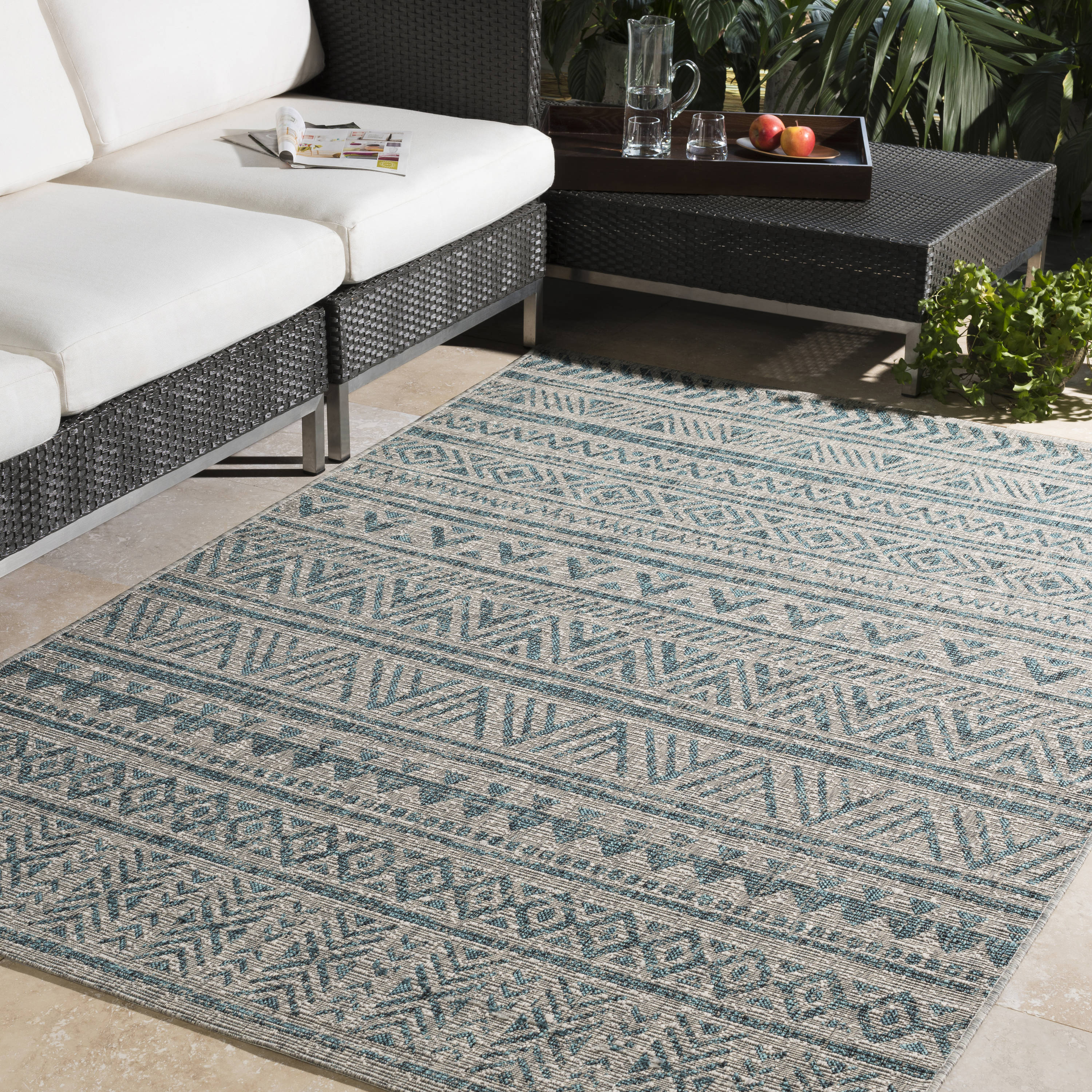 Livabliss EAG2307-5376 Eagean 5 x 8 (ft) Synthetic Teal Rectangular Indoor/Outdoor Chevron Bohemian/Eclectic Area rug