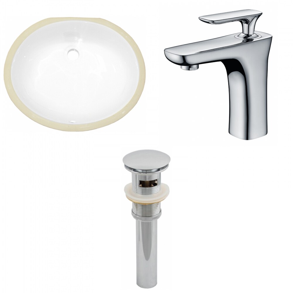 American Imaginations AI-13119 White Ceramic Undermount Oval Transitional Bathroom Sink with Faucet and Overflow Drain Included (16.25-in x 19.5-in)