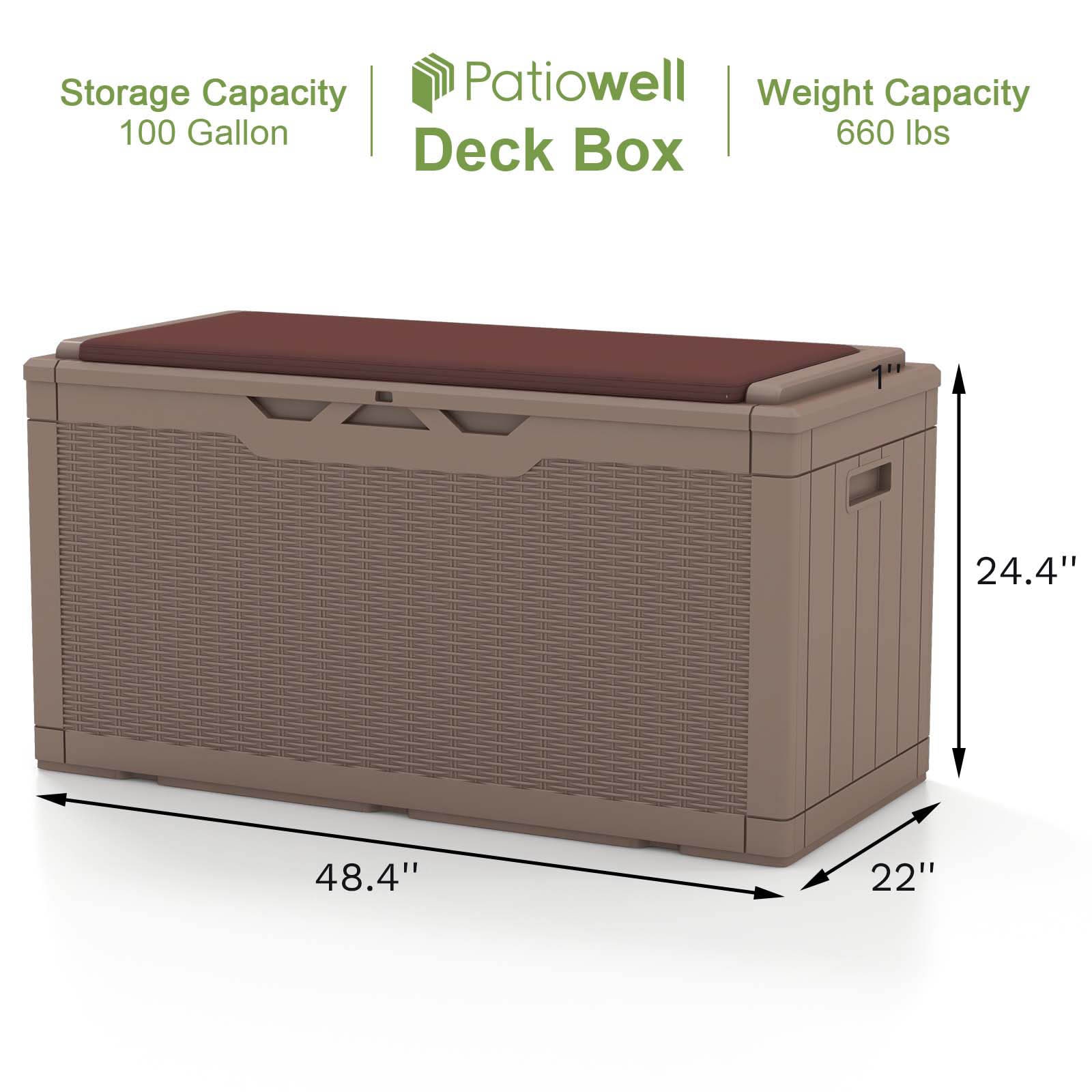 Patiowell 22-in L x 48.4-in 100-Gallons Dark Brown Plastic Deck Box WES ...