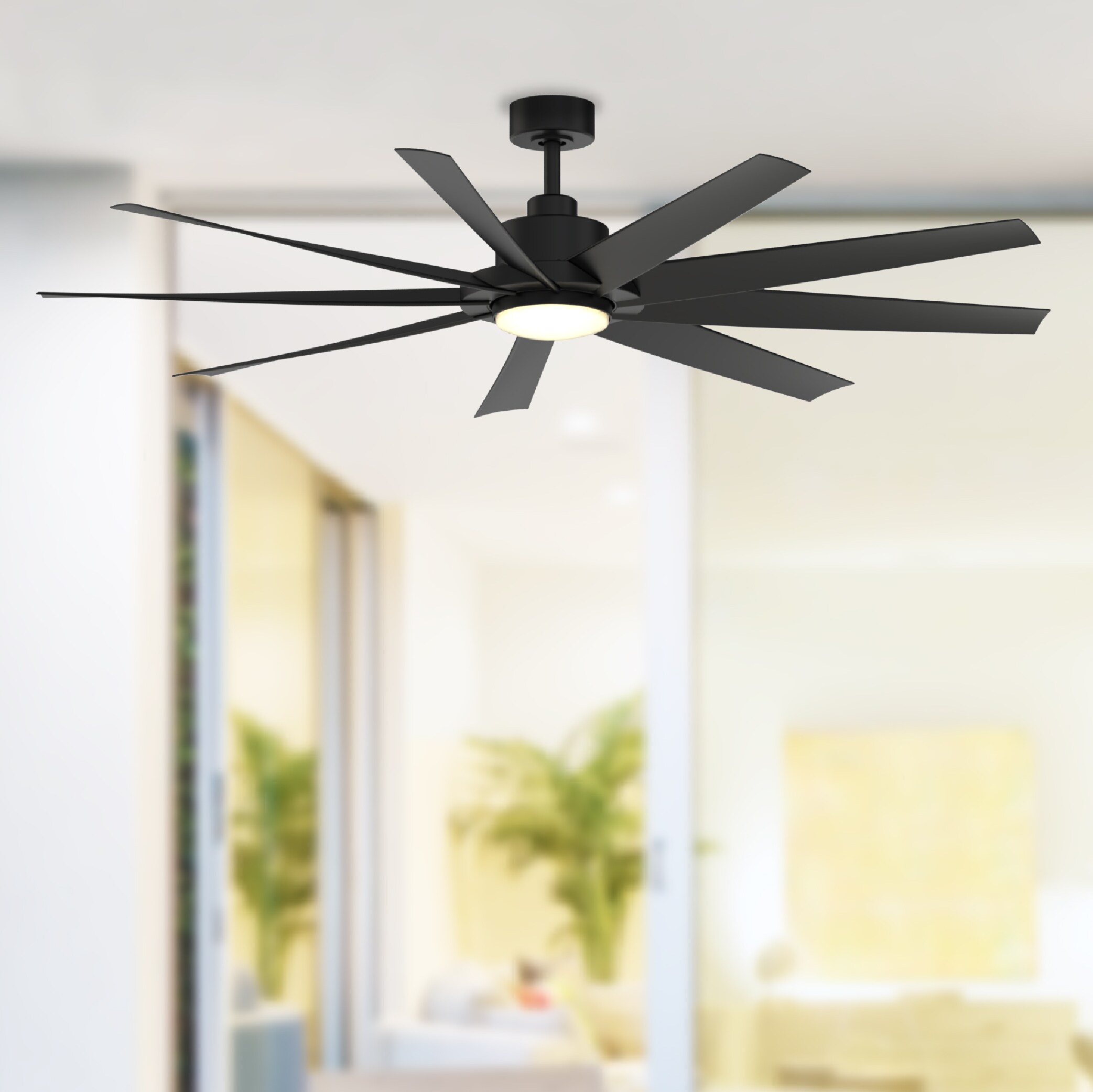 Fanimation Studio Collection SixtyFour 64-in Black Color-changing Integrated LED Indoor/Outdoor Ceiling Fan with Light and Remote (9-Blade)