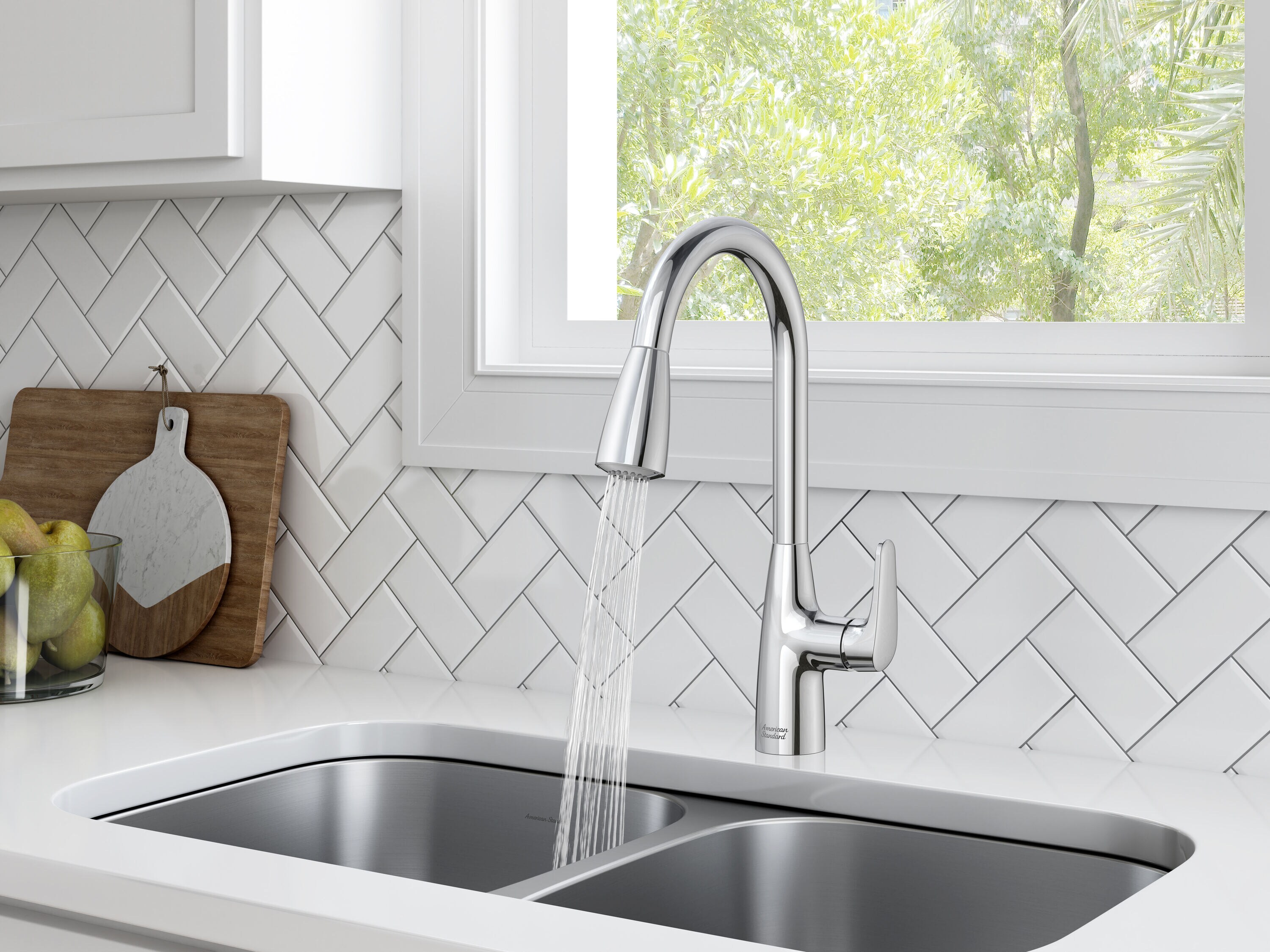 Chrome Pull-Down Kitchen Faucet with Dual Spray