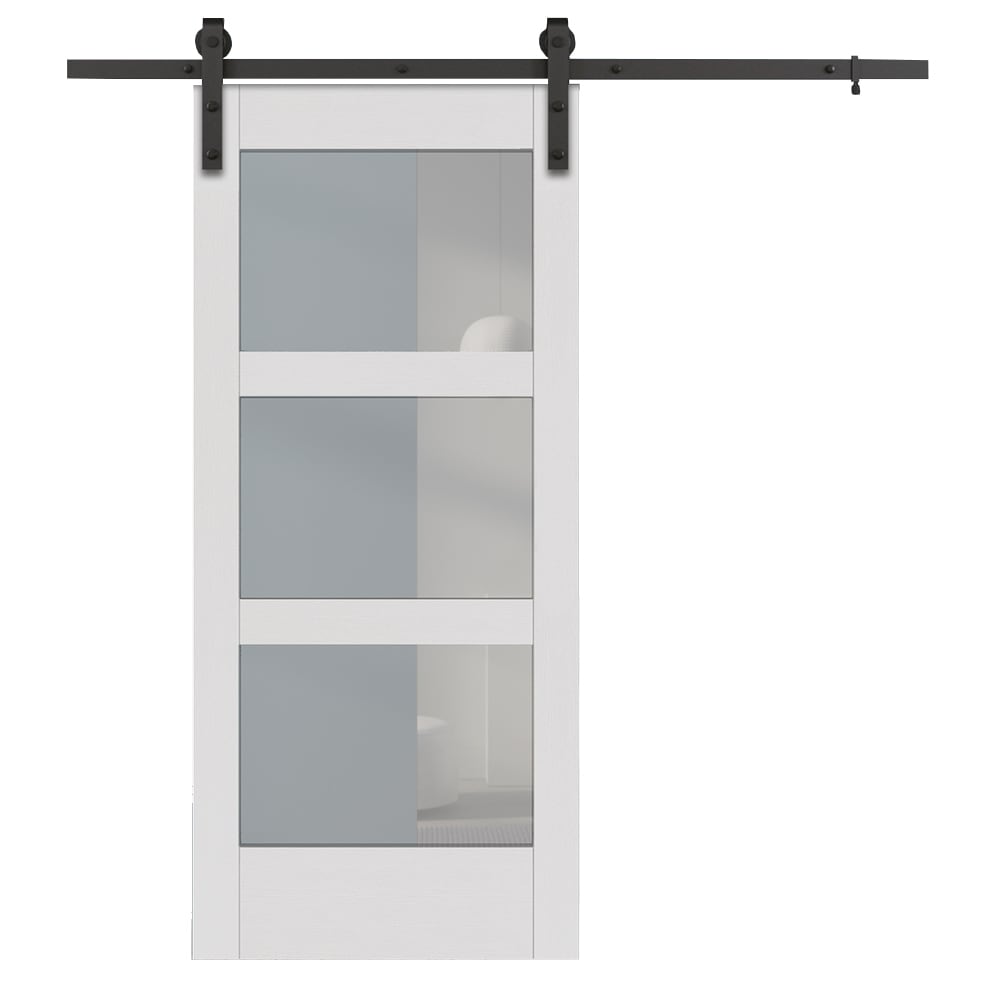 RELIABILT RV3LW-37-E 37-in x 84-in White Frosted glass MDF Solid core Single Barn Door (Hardware Not Included)