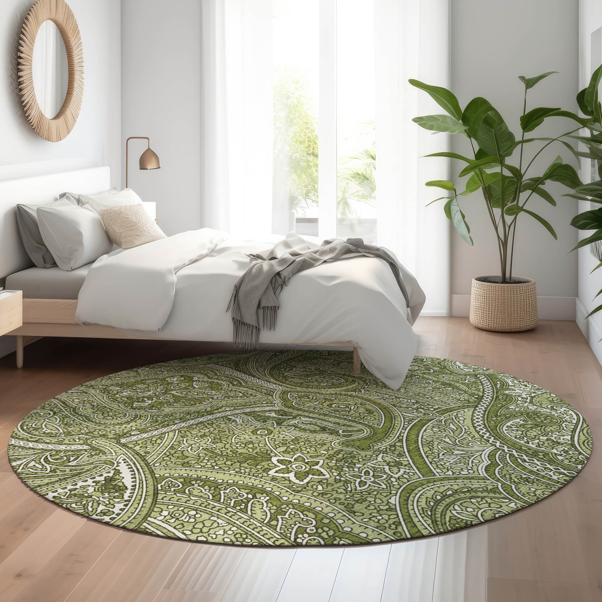 Addison Rugs AMF623GE8RO Mayfield AMF623GE 8 x 8 (ft) Loomed Polyester Green Round Indoor Geometric Machine washable Area rug