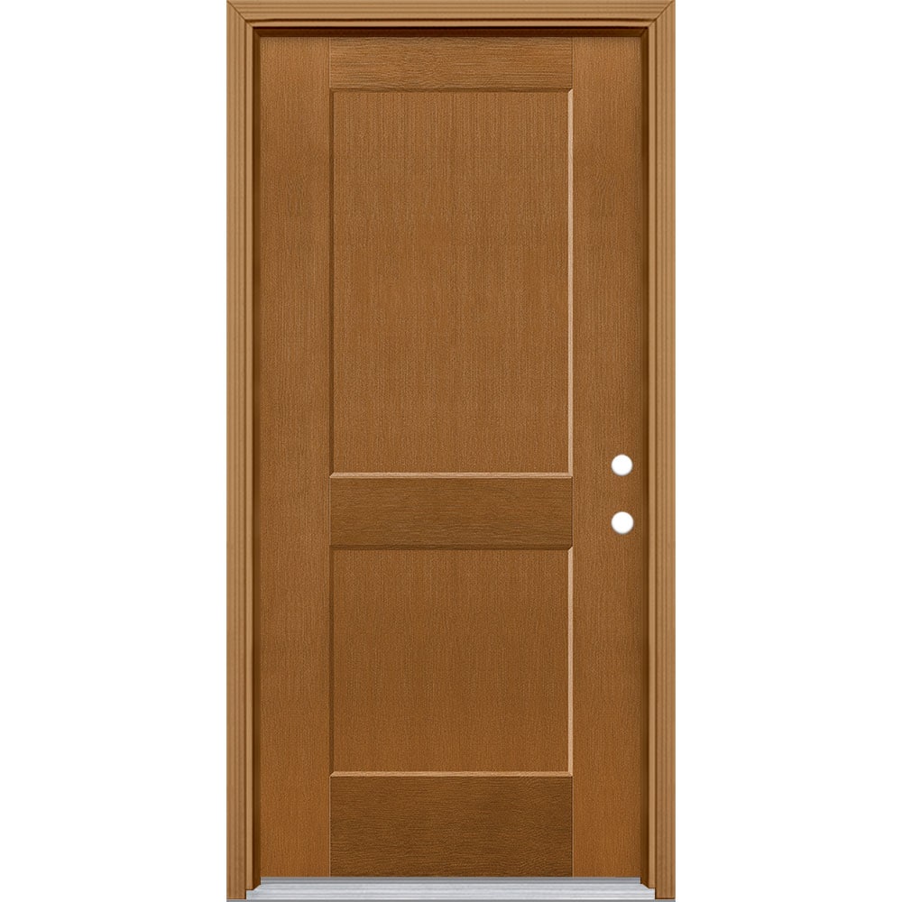 Masonite 5204070 36-in x 80-in x 4-9/16-in Fiberglass No glass Left-hand inswing Oakcrest Stained Prehung Front Door with Brickmould Insulating core