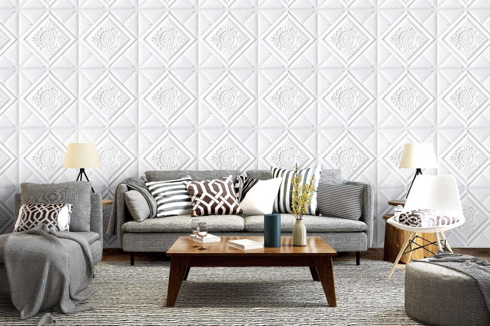 Off White 28" x 28" Diamond Embossed Peel and Stick Wall Panels