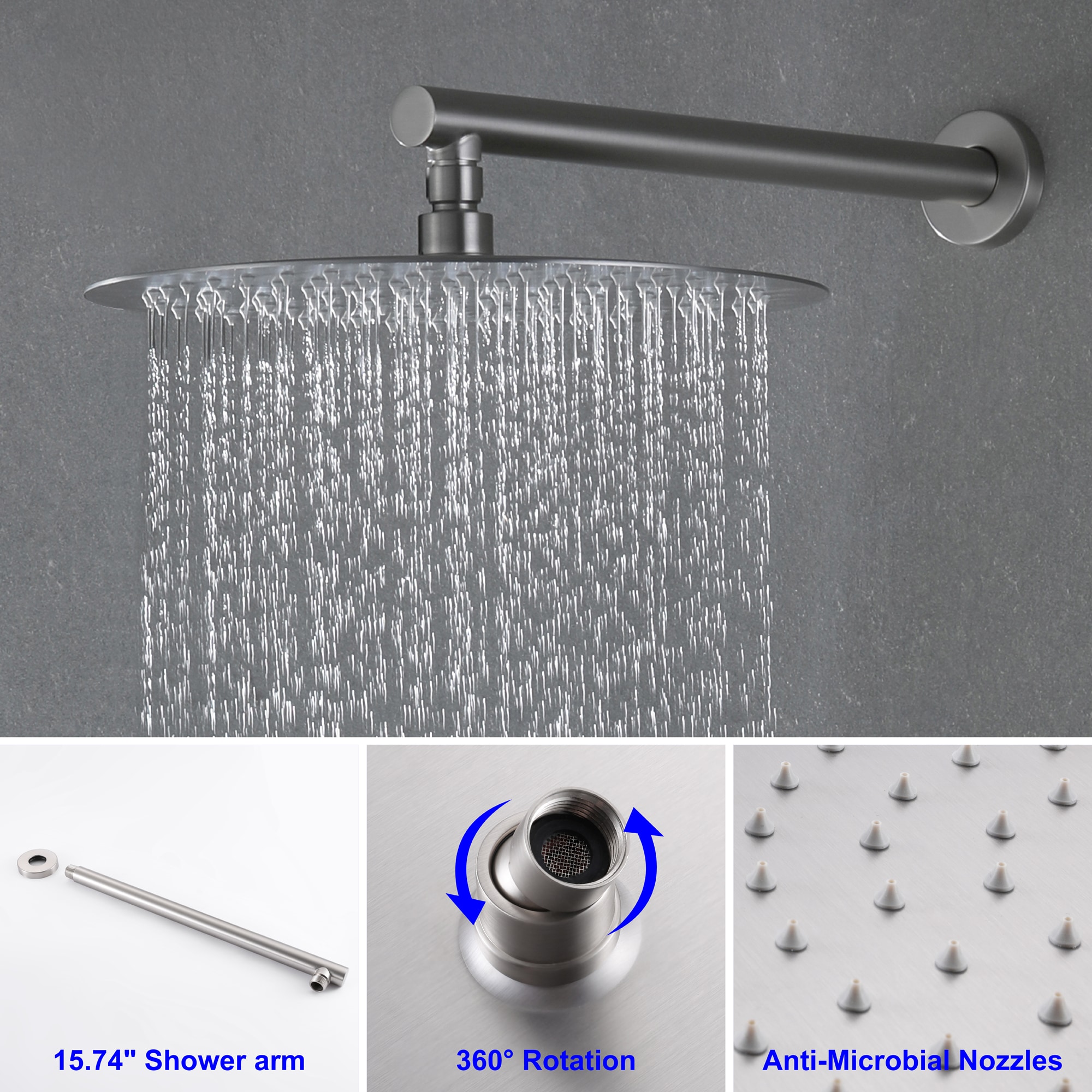 12 in. Rain Shower Head Systems Wall Mounted Shower – WELLFOR