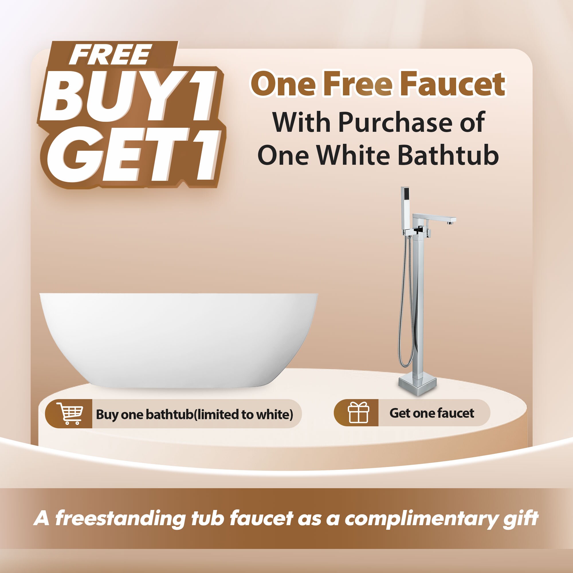 CASAINC CA-TC-8319 White Solid surface Oval Freestanding Soaking bathtub 29.48-in x 58.95-in White Solid surface Oval Freestanding Soaking bathtub with Faucet with Drain ( Center Drain )