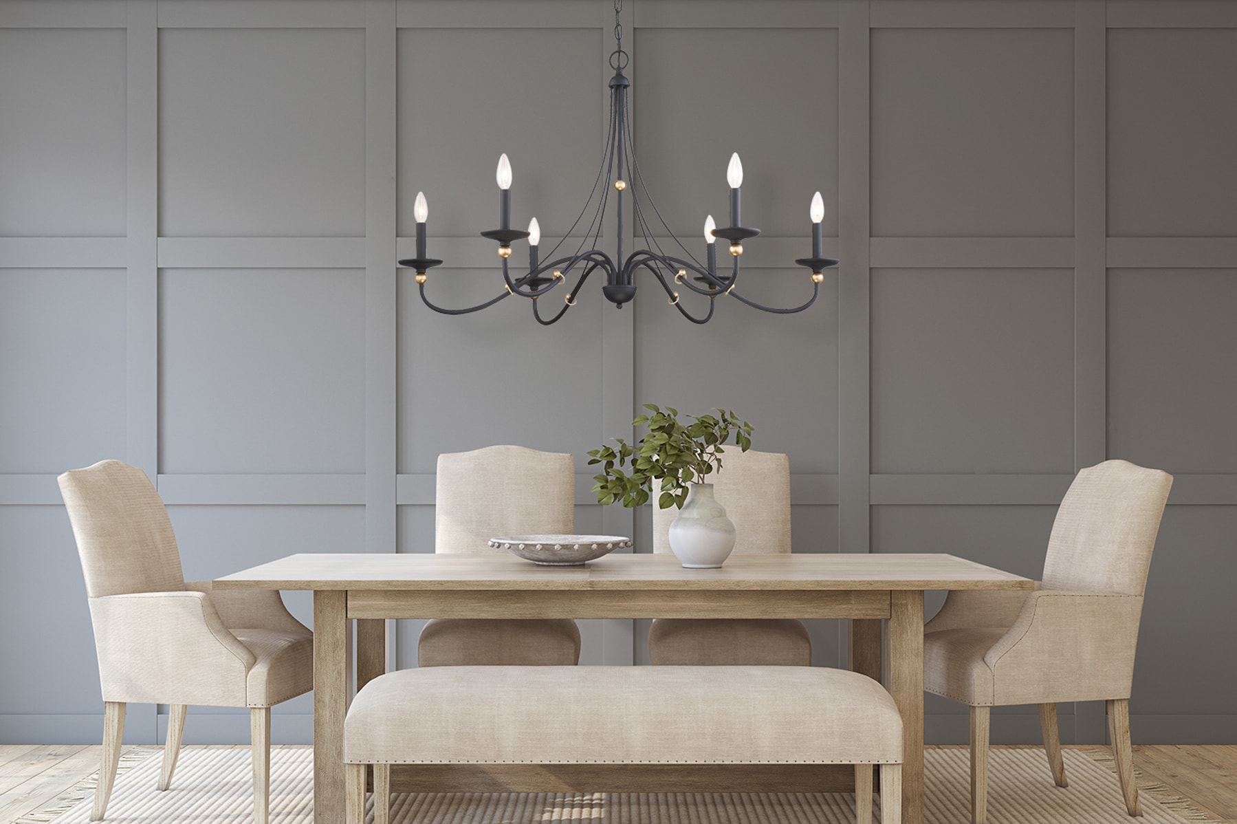 Sand Coal and Gold 40" Steel Taper Candle Chandelier